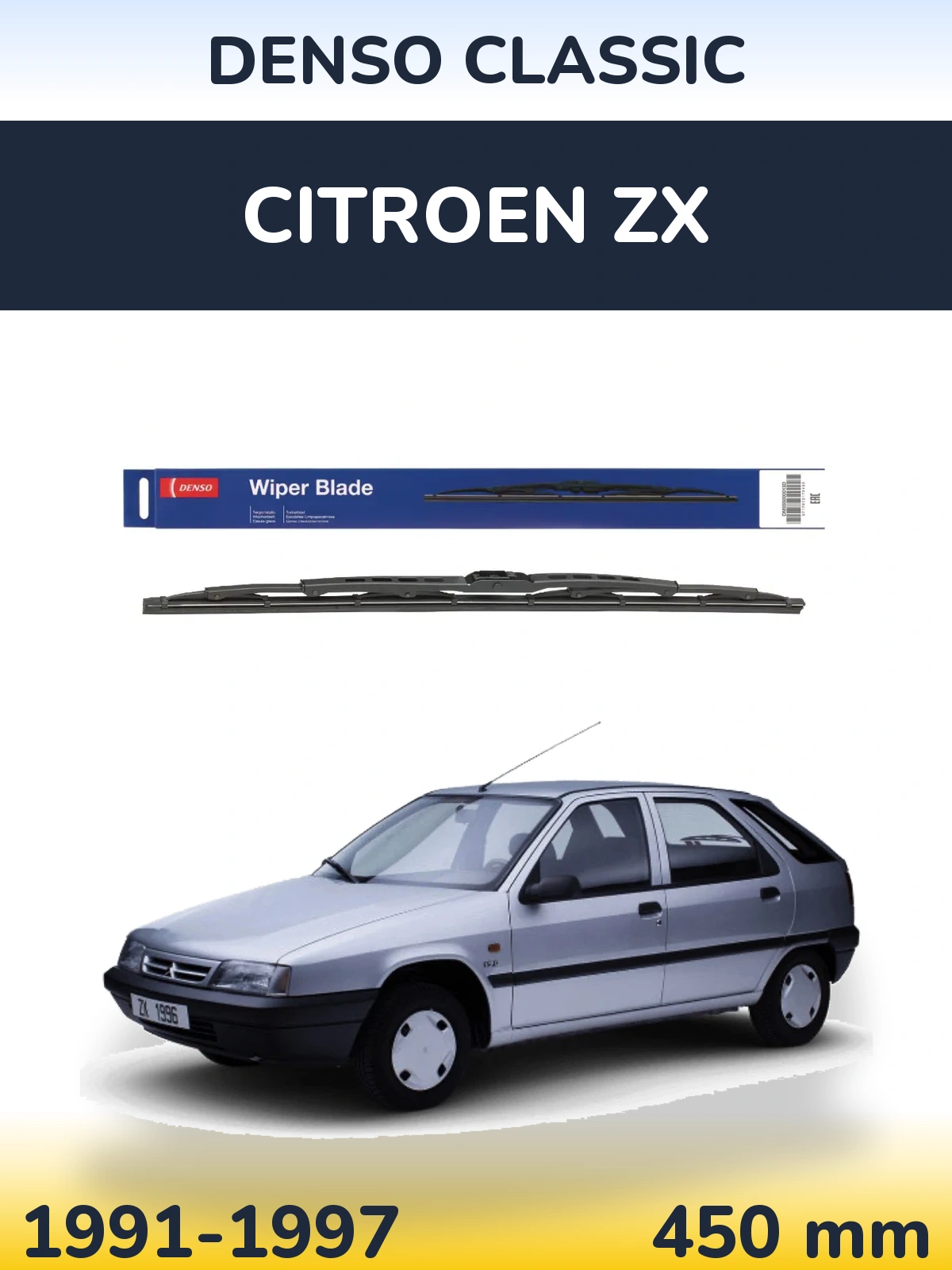 Rear wiper blade Denso Classic 450 mm for Citroen ZX 1991-1997