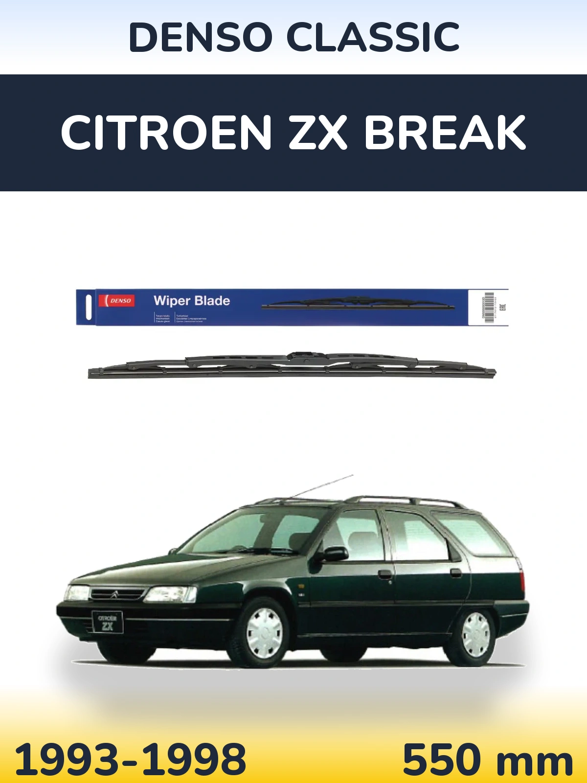 Front wiper blade Denso Classic 550 mm for Citroen ZX Break 1993-1998