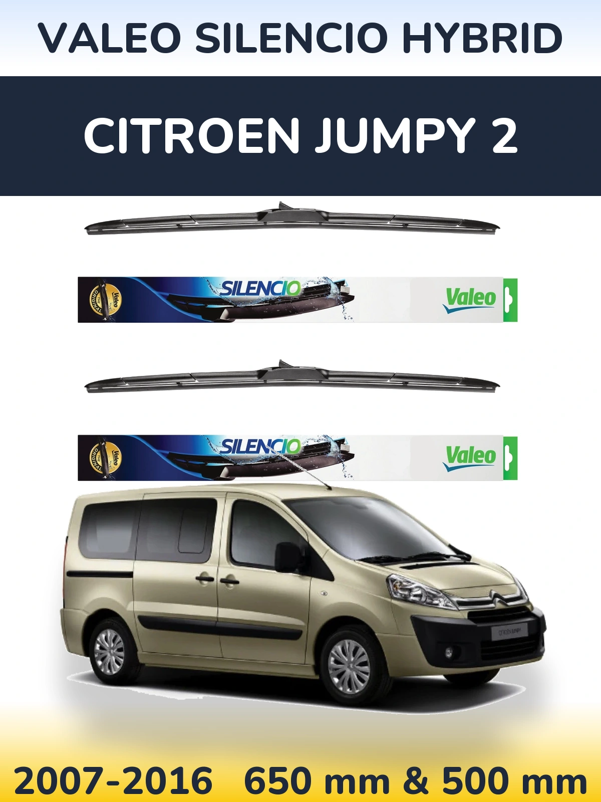 Комплект передних дворников Valeo Silencio Hybrid 650 & 500 мм для Citroen Jumpy 2 2007-2016