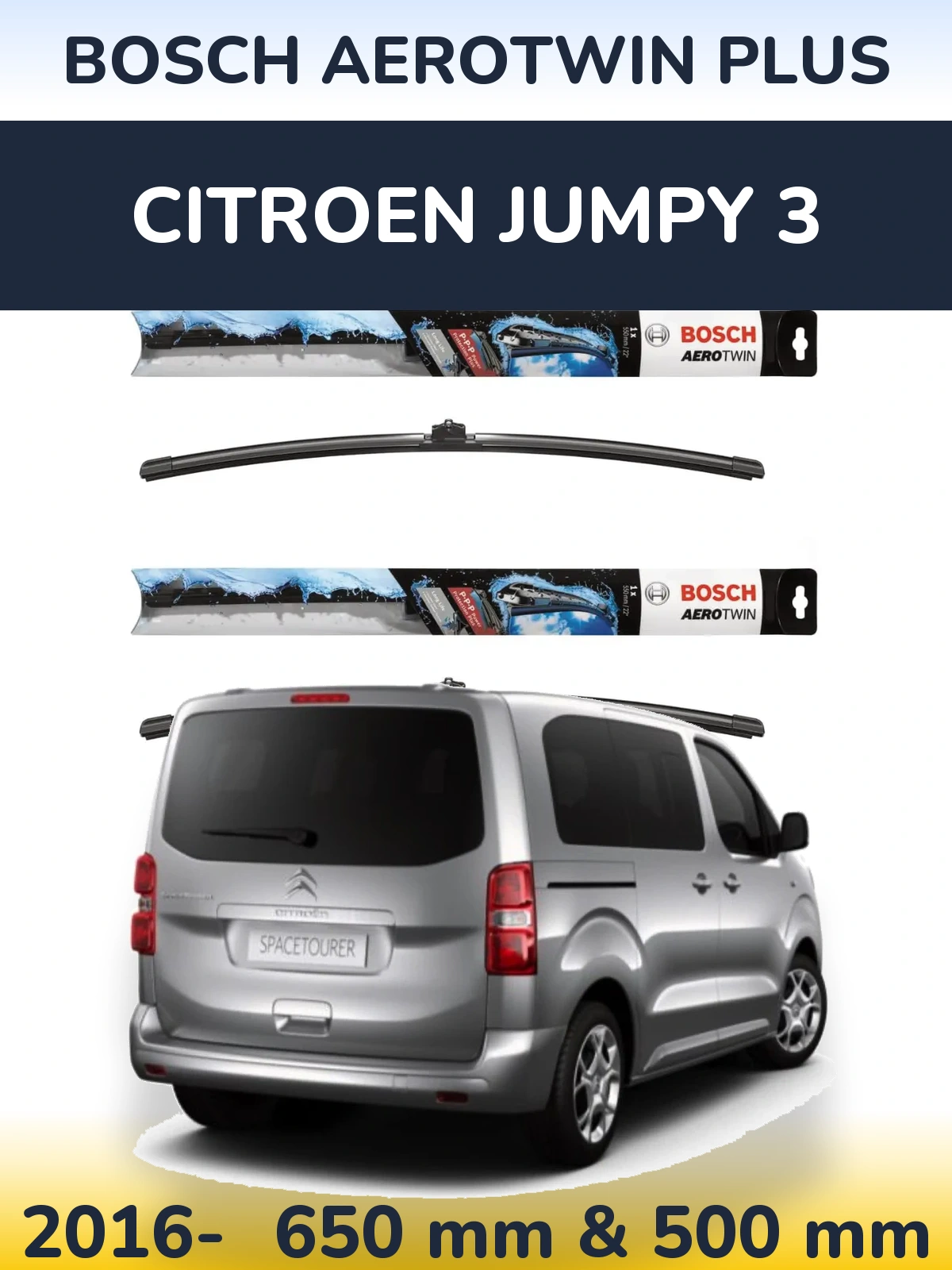 Комплект передніх щіток BOSCH AeroTwin Plus 650 & 500 мм для Citroen Jumpy 3 2016-2026