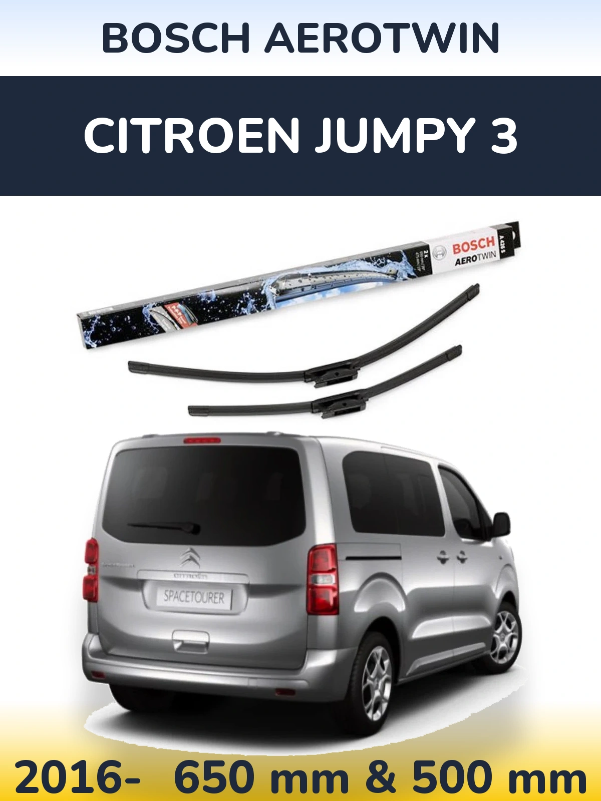 Комплект передних дворников BOSCH AeroTwin 650 & 475 мм для Citroen Jumpy 3 2016-2026