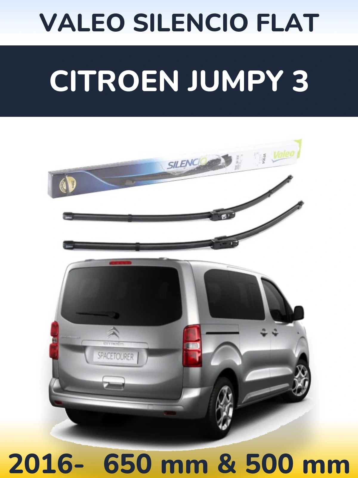 Комплект передніх щіток Valeo Silencio Flat 650 & 500 мм для Citroen Jumpy 3 2016-2026