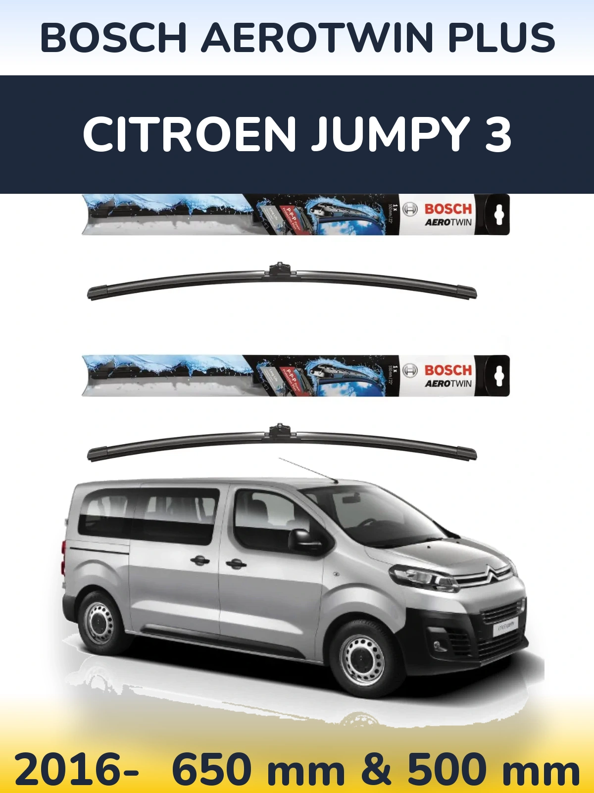 Комплект передних дворников BOSCH AeroTwin Plus 650 & 500 мм для Citroen Jumpy 3 2016-2026
