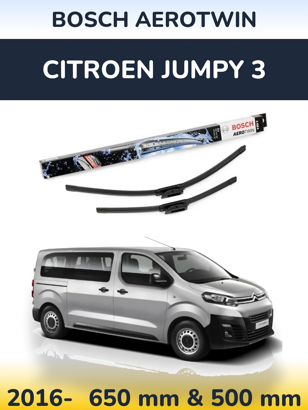 Front wiper blade set BOSCH AeroTwin 650 & 475 мм for Citroen Jumpy 3 2016-2026