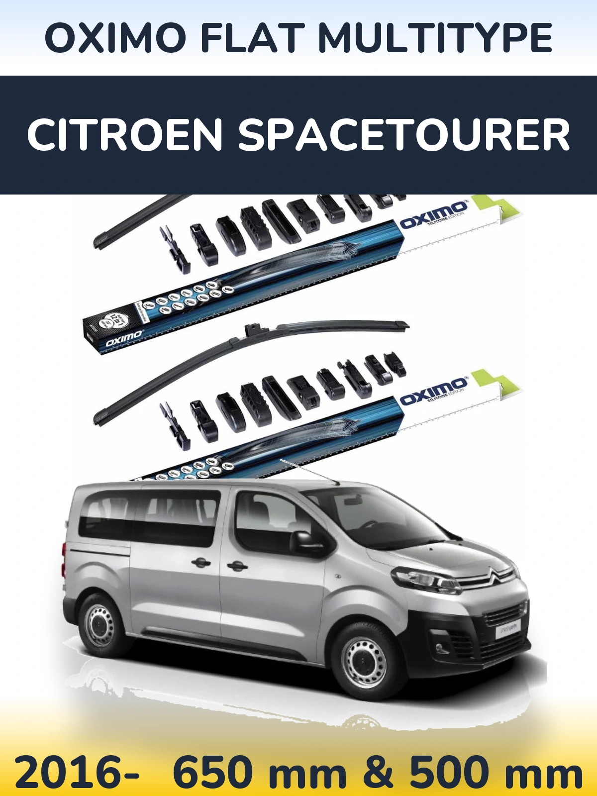 Комплект передних дворников Oximo Flat MultiТипe 650 & 500 мм для Citroen SpaceTourer 2016-2026