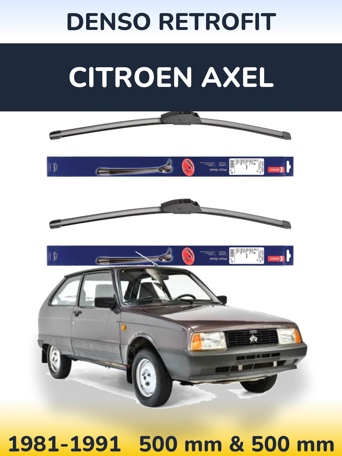 Front wiper blade set Denso Retrofit 500 & 500 мм for Citroen Axel 1981-1991
