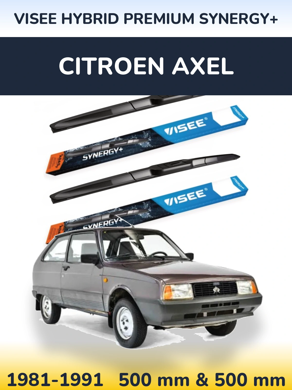 Комплект передних дворников VISEE HYBRID PREMIUM SYNERGY+ 500 & 500 мм для Citroen Axel 1981-1991