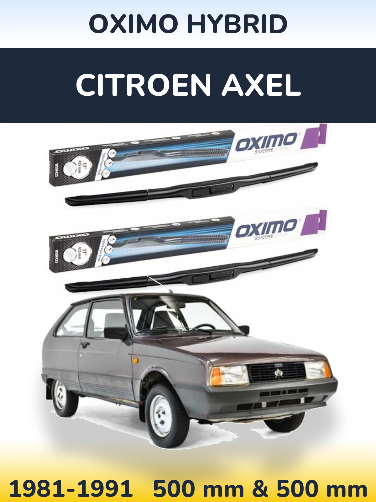 Комплект передних дворников Oximo Hybrid 500 & 500 мм для Citroen Axel 1981-1991