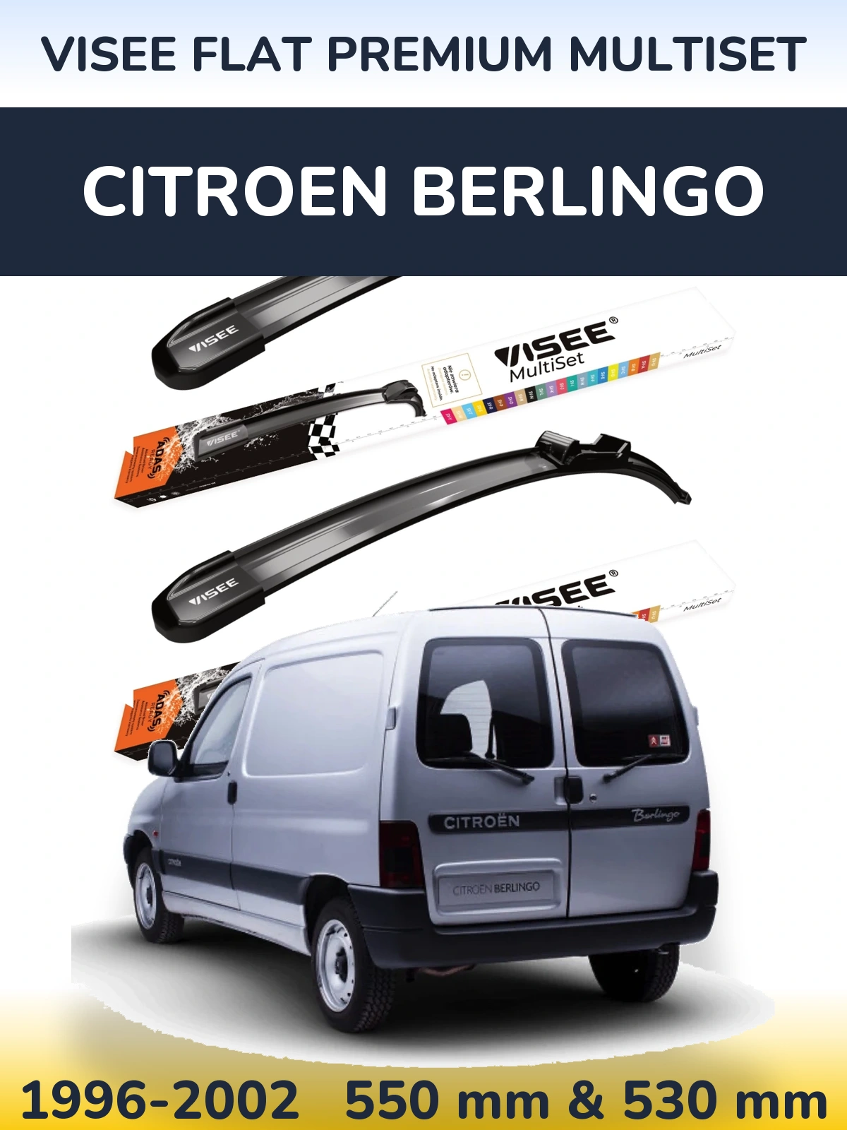Front wiper blade set VISEE FLAT PREMIUM MultiSet 550 & 530 мм for Citroen Berlingo 1996-2002
