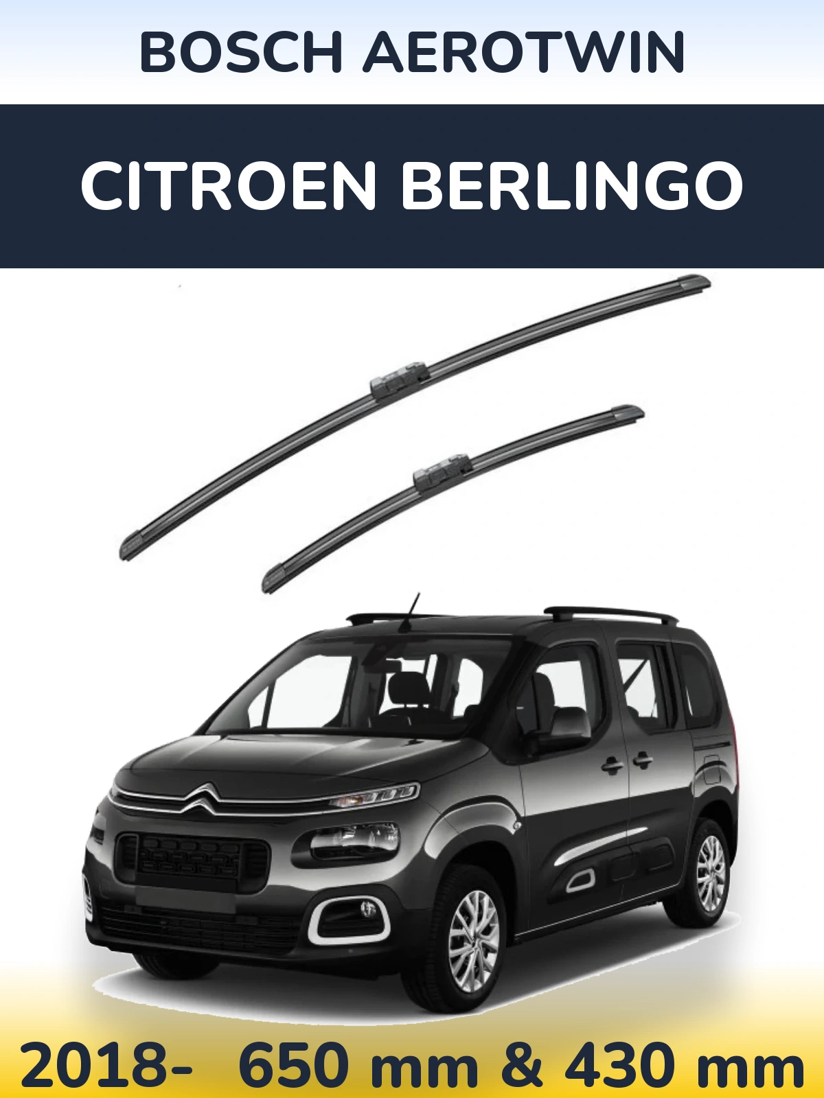 Комплект передніх щіток BOSCH AeroTwin 650 & 430 мм для Citroen Berlingo 2018-2026