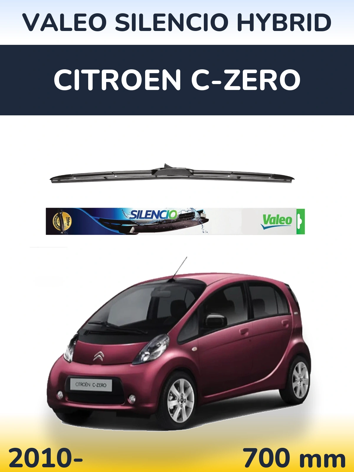 Front wiper blade Valeo Silencio Hybrid 700 мм for Citroen C-Zero 2010-2026
