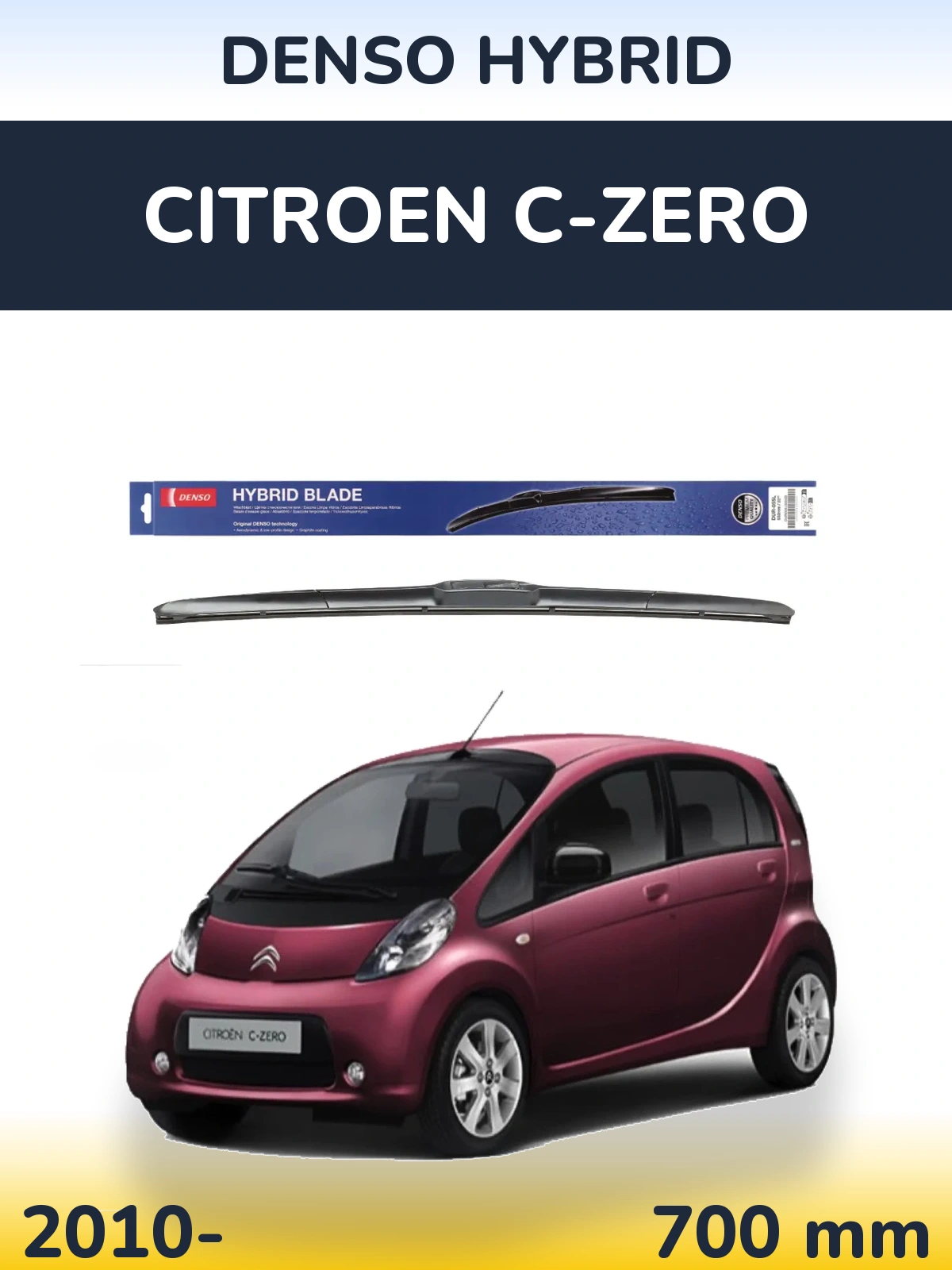 Front wiper blade Denso Hybrid 700 мм for Citroen C-Zero 2010-2026