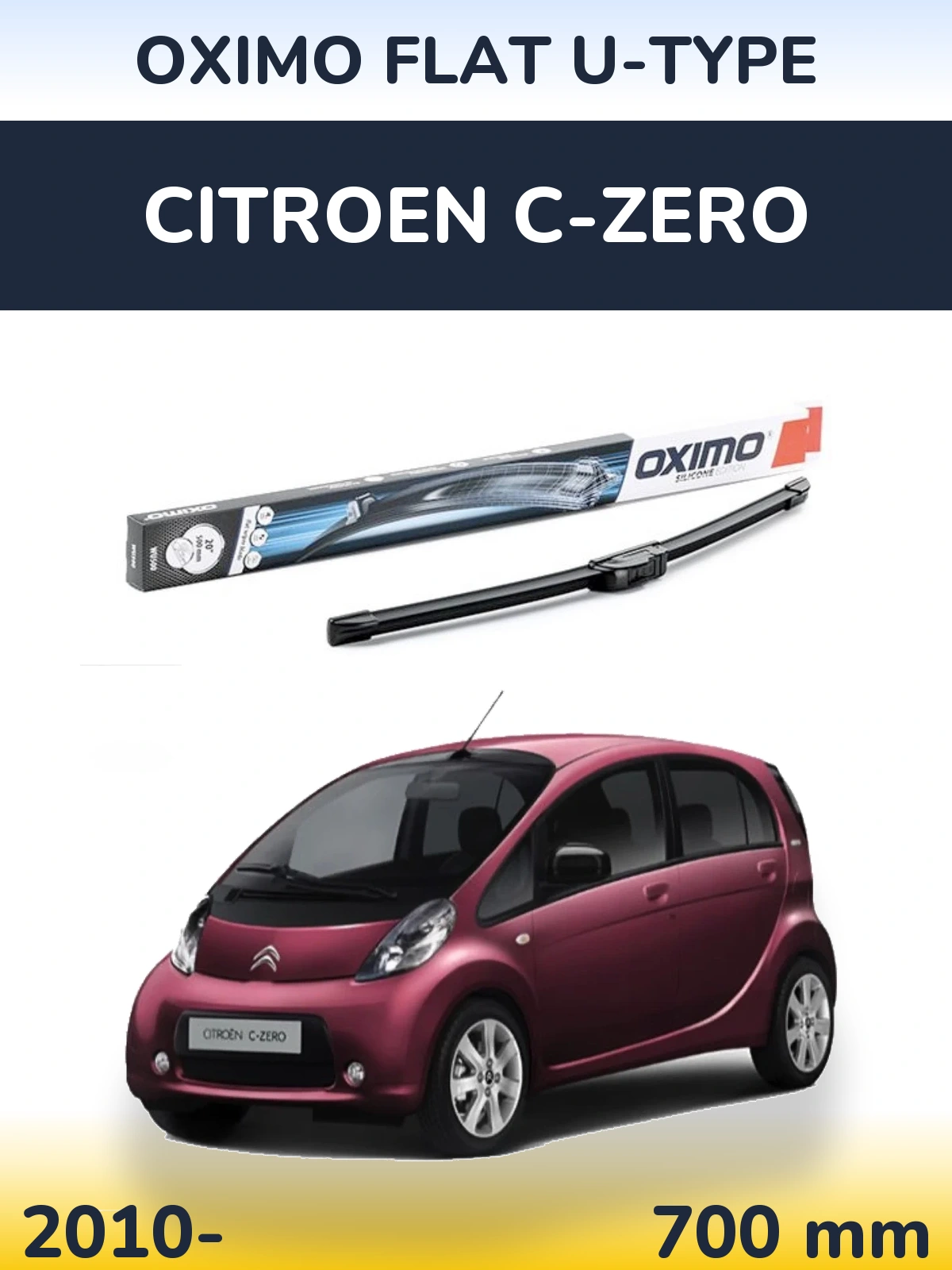 Front wiper blade Oximo Flat U-type 700 мм for Citroen C-Zero 2010-2026