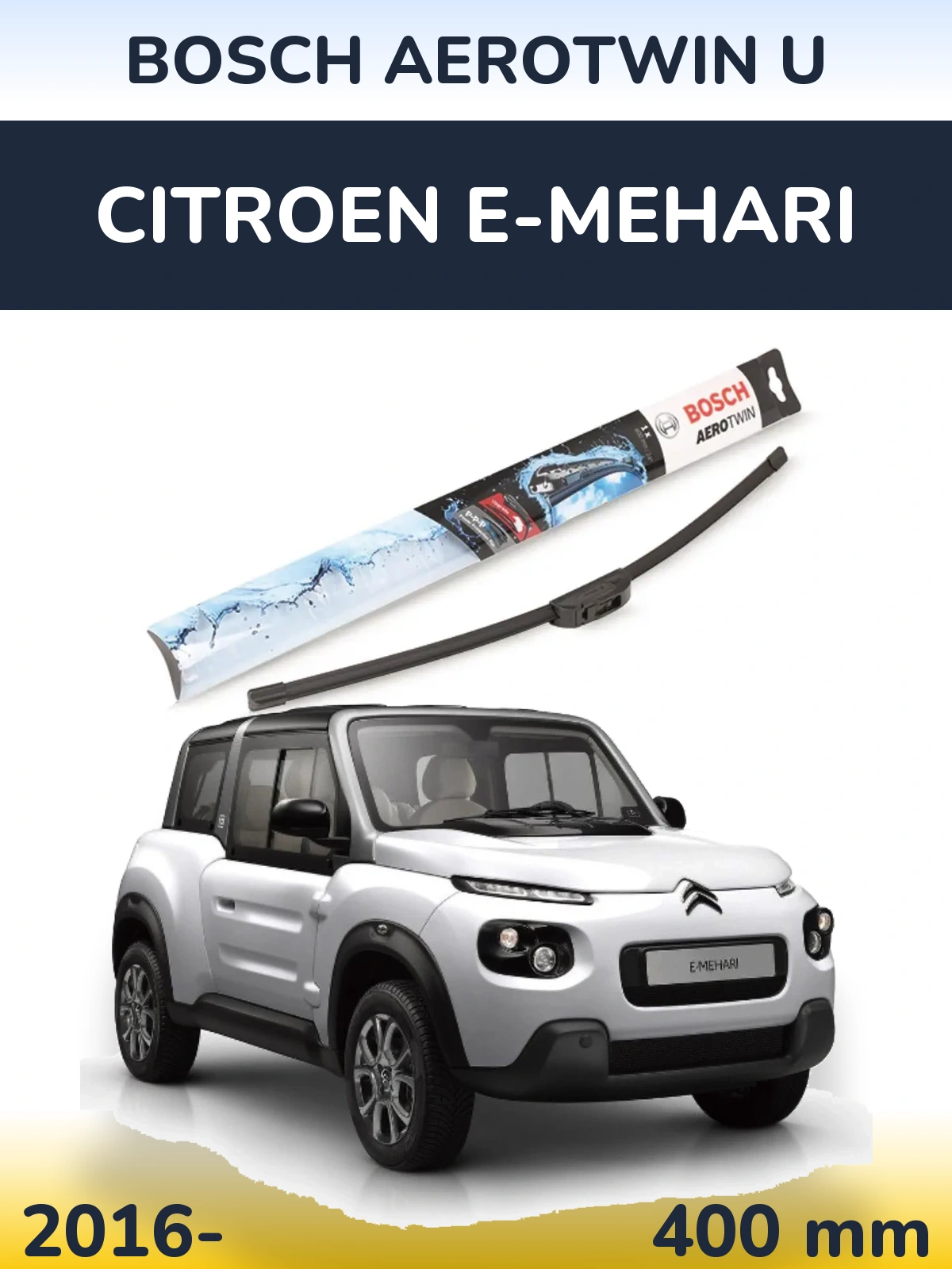 Передний дворник BOSCH AeroTwin U 400 мм для Citroen E-Mehari 2016-2026