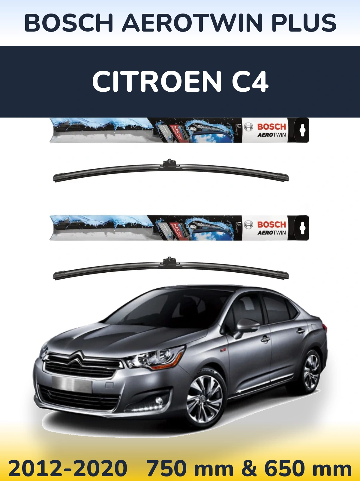 Komplet przednich wycieraczek BOSCH AeroTwin Plus 750 & 650 mm do Citroen C4 2012-2020