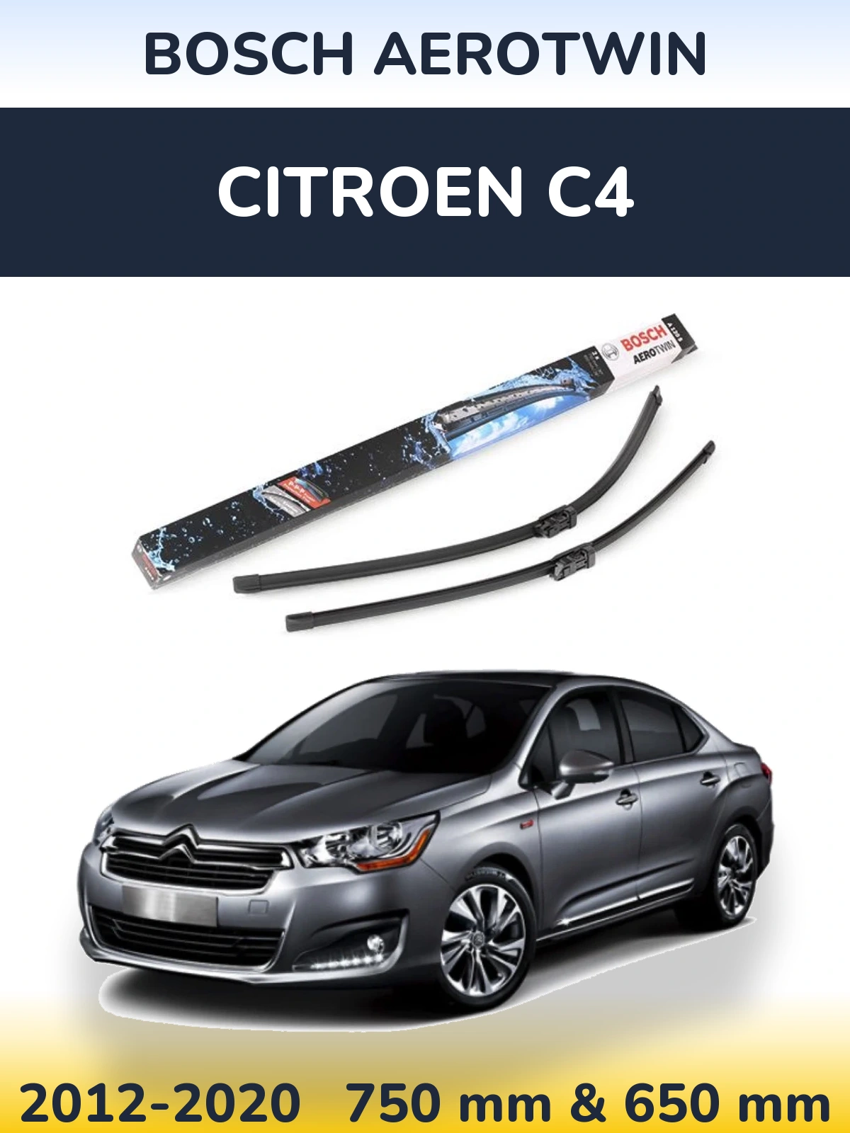 Комплект передніх щіток BOSCH AeroTwin 750 & 650 мм для Citroen C4 2012-2020