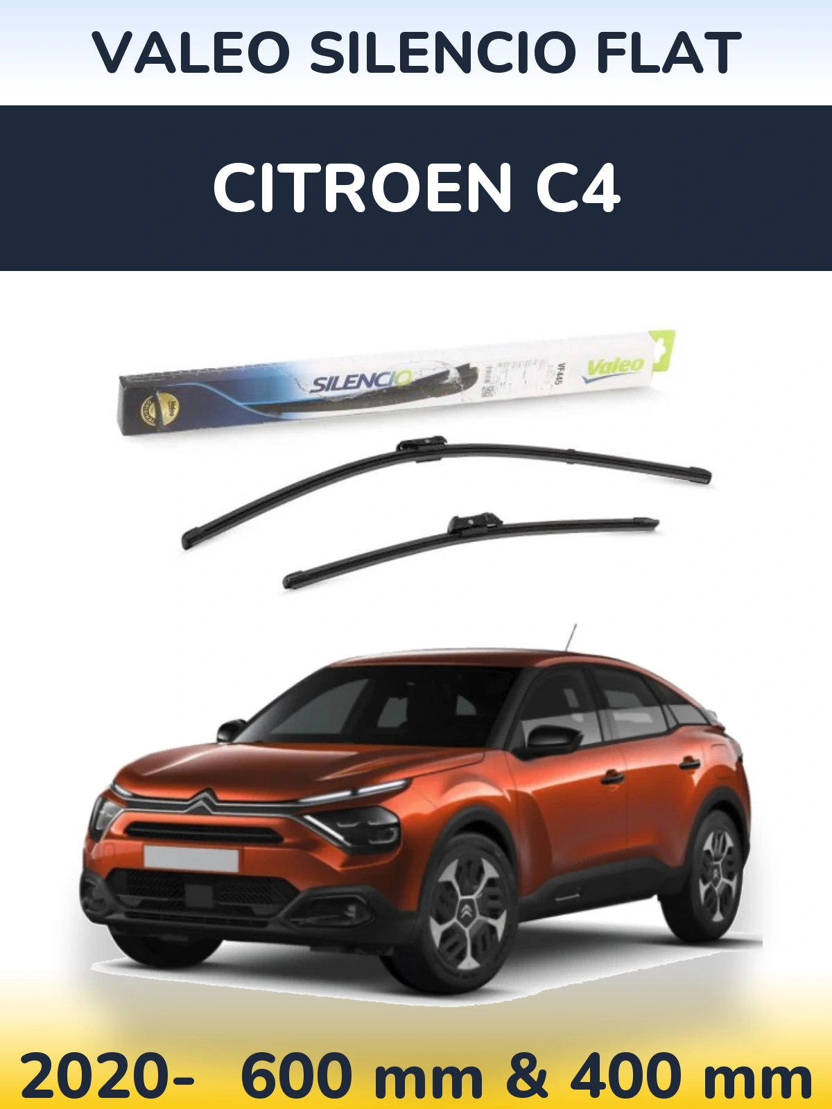 Front wiper blade set Valeo Silencio Flat 600 & 400 mm for Citroen C4 2020-2026