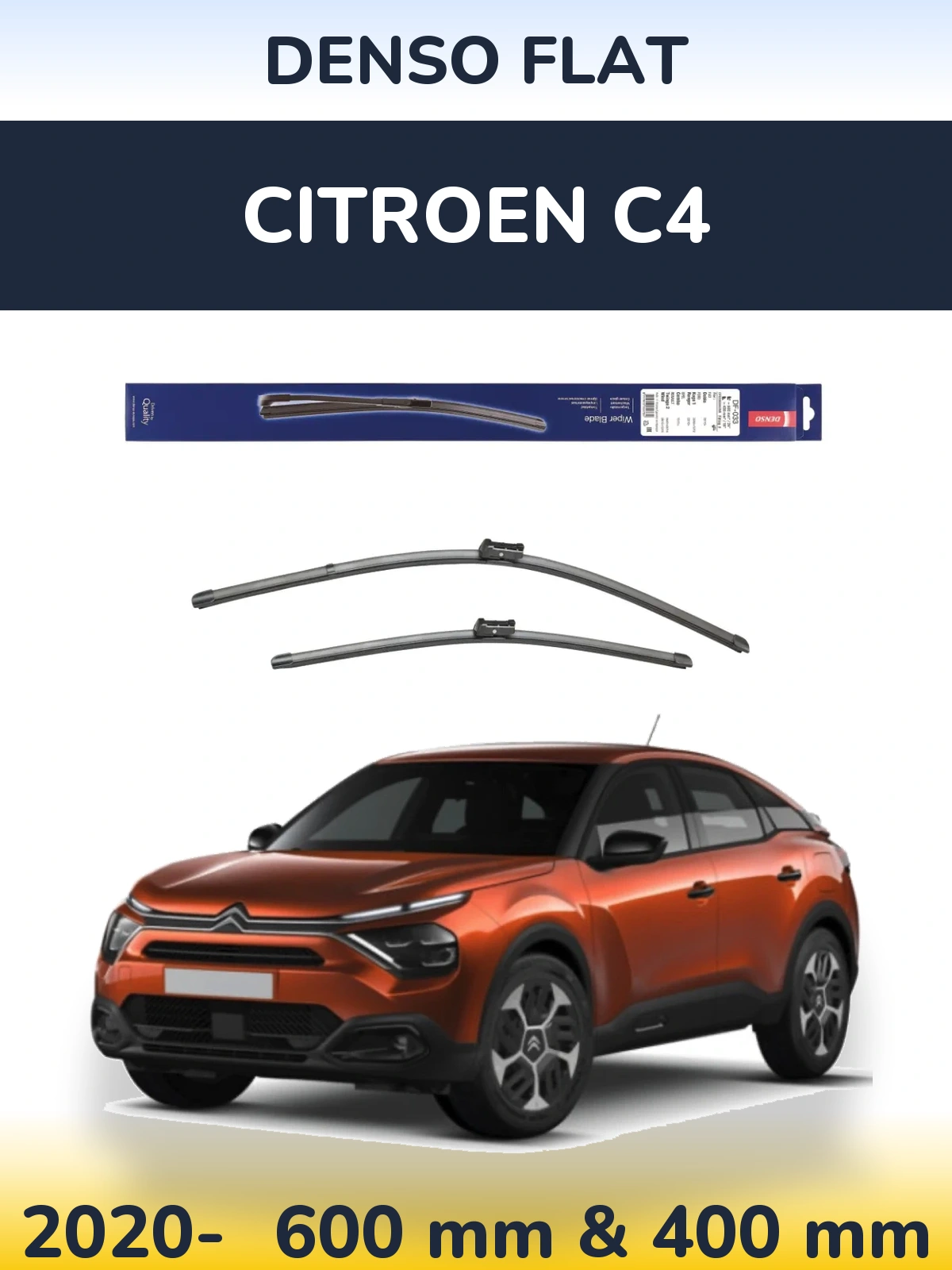 Комплект передніх щіток Denso Flat 600 & 400 мм для Citroen C4 2020-2026