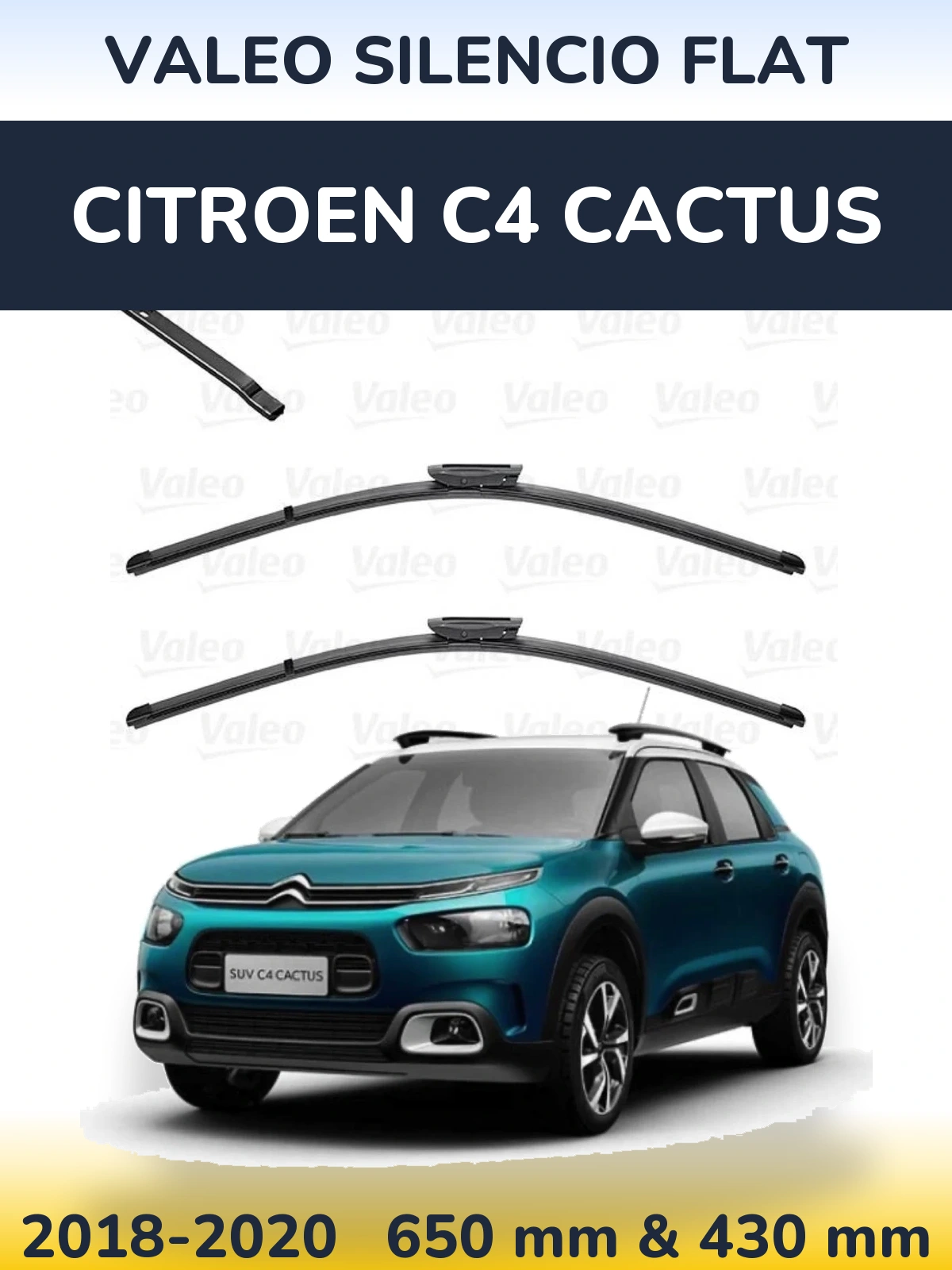 Komplet przednich wycieraczek Valeo Silencio Flat 650 & 430 mm do Citroen C4 Cactus 2018-2020