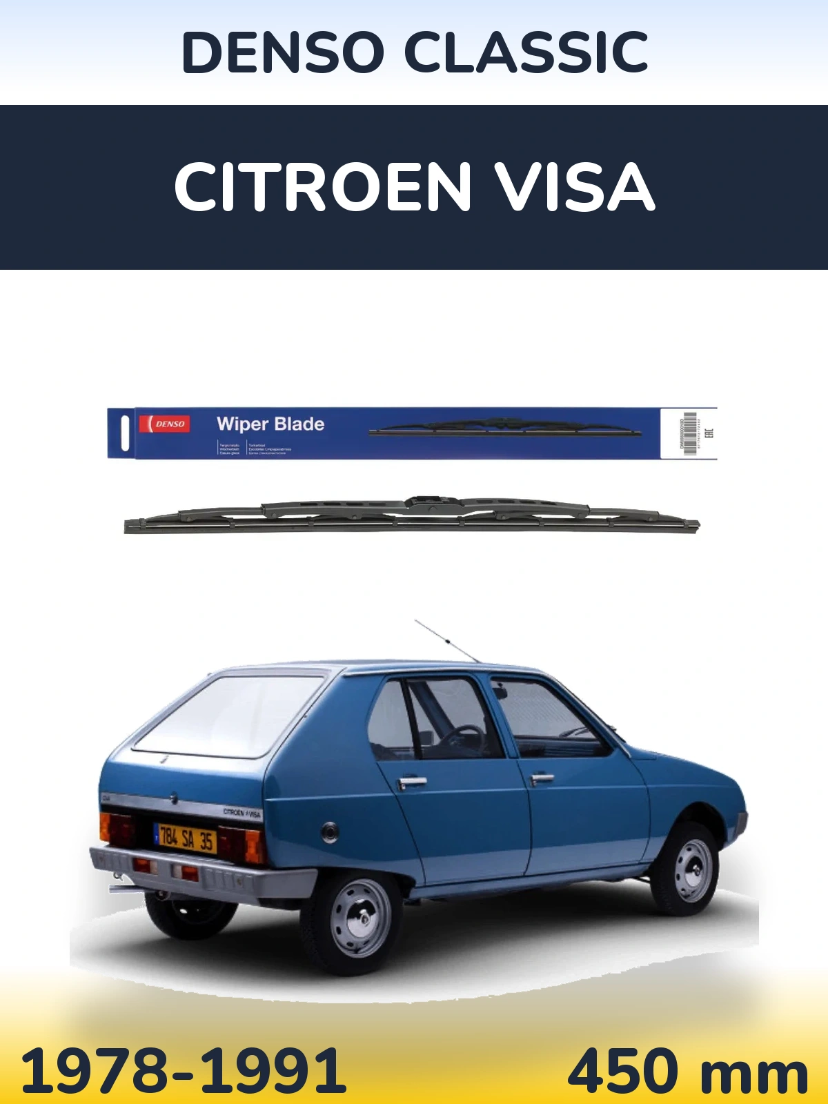 Front wiper blade Denso Classic 450 mm for Citroen Visa 1978-1991