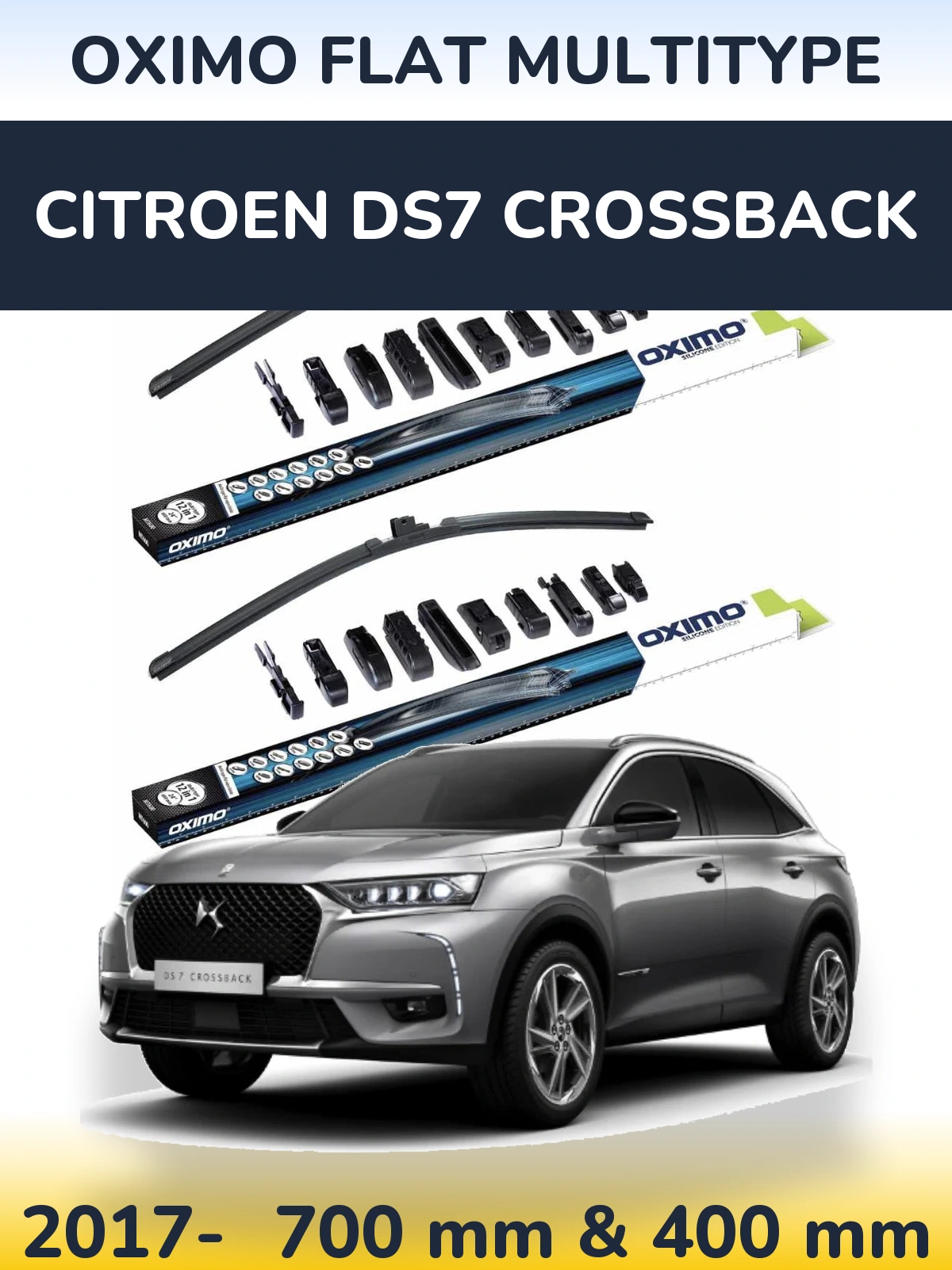 Комплект передних дворников Oximo Flat MultiТипe 700 & 400 мм для Citroen DS7 Crossback 2017-2026