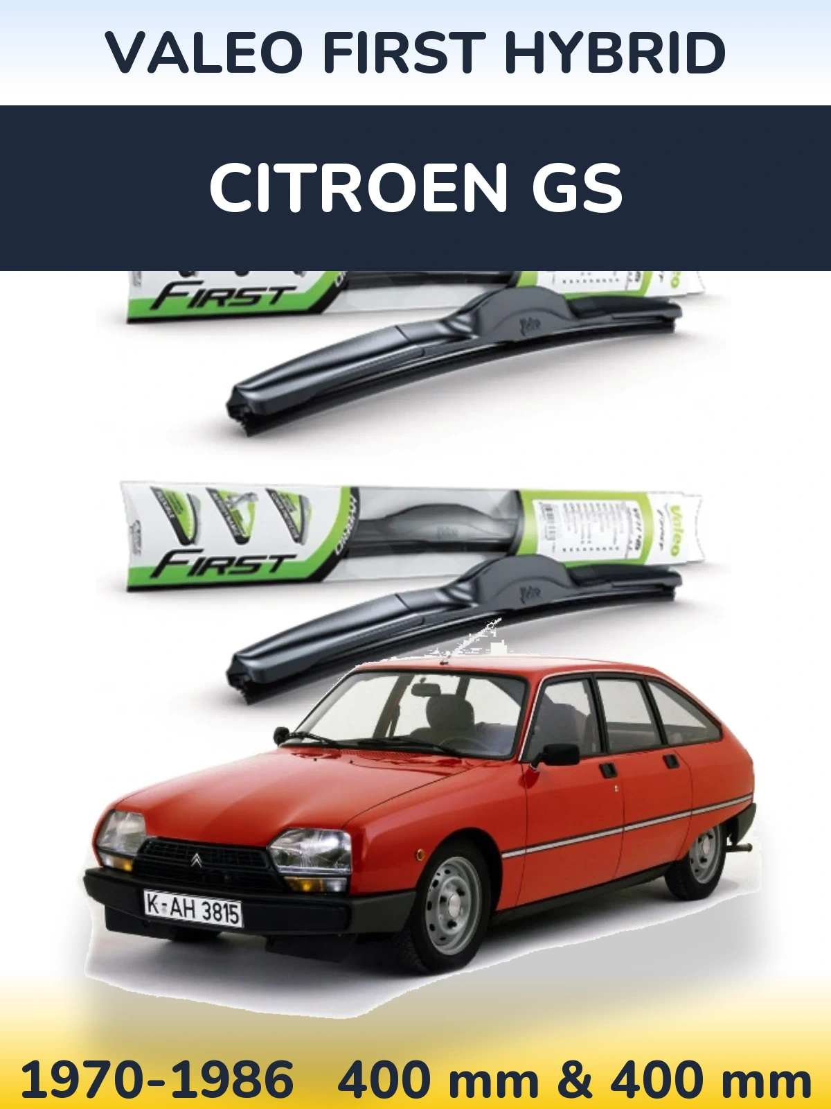 Front wiper blade set Valeo First Hybrid 400 & 400 мм for Citroen GS 1970-1986