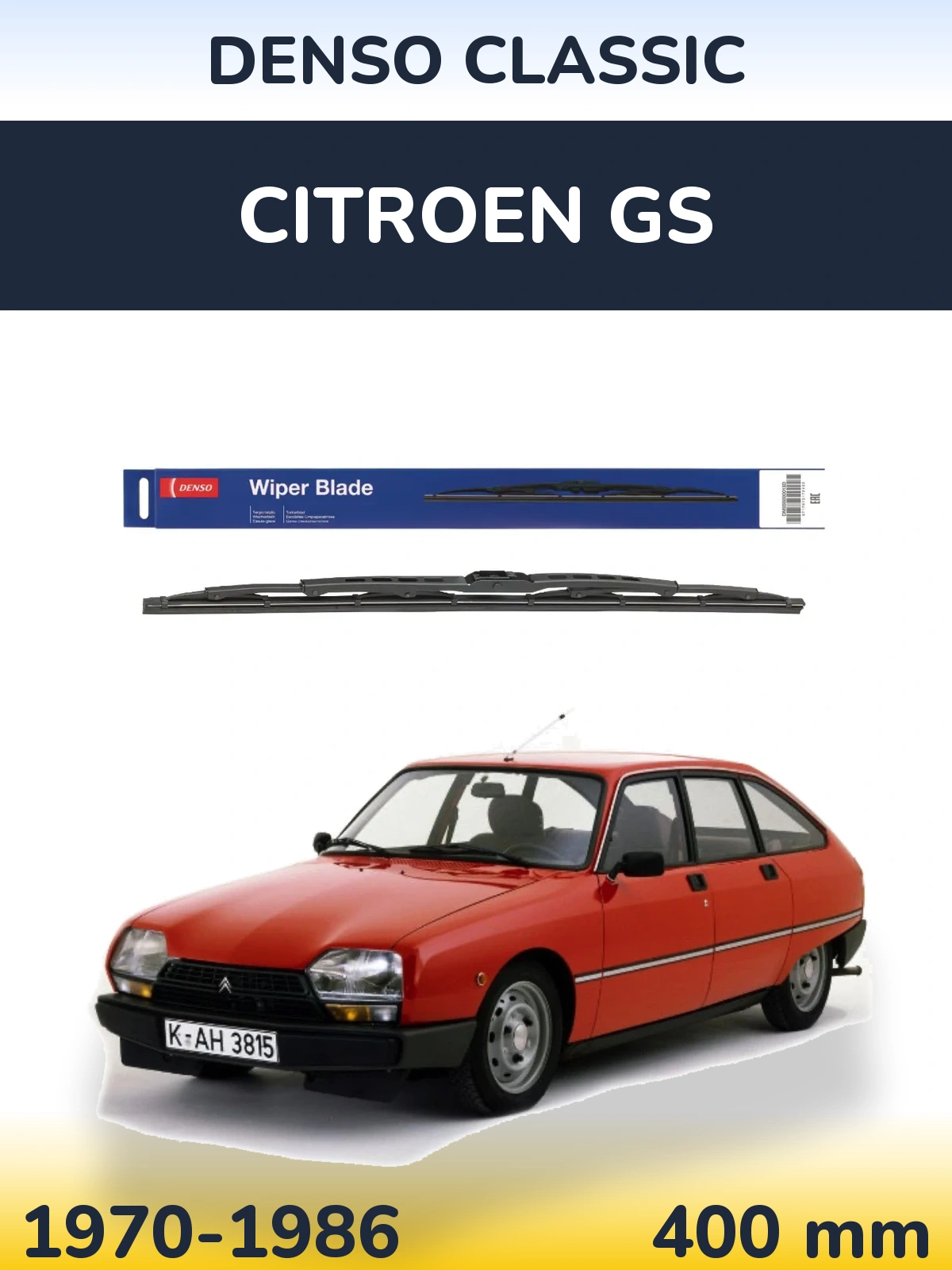 Rear wiper blade Denso Classic 400 mm for Citroen GS 1970-1986