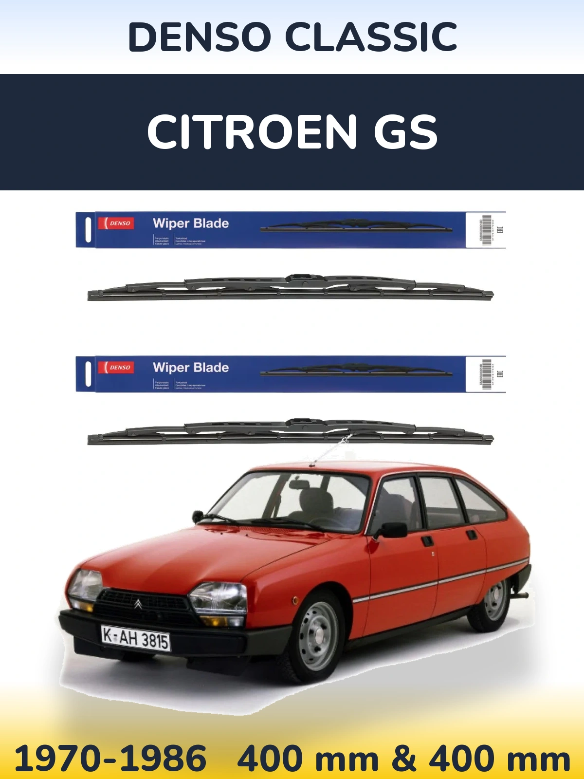 Front wiper blade set Denso Classic 400 & 400 мм for Citroen GS 1970-1986