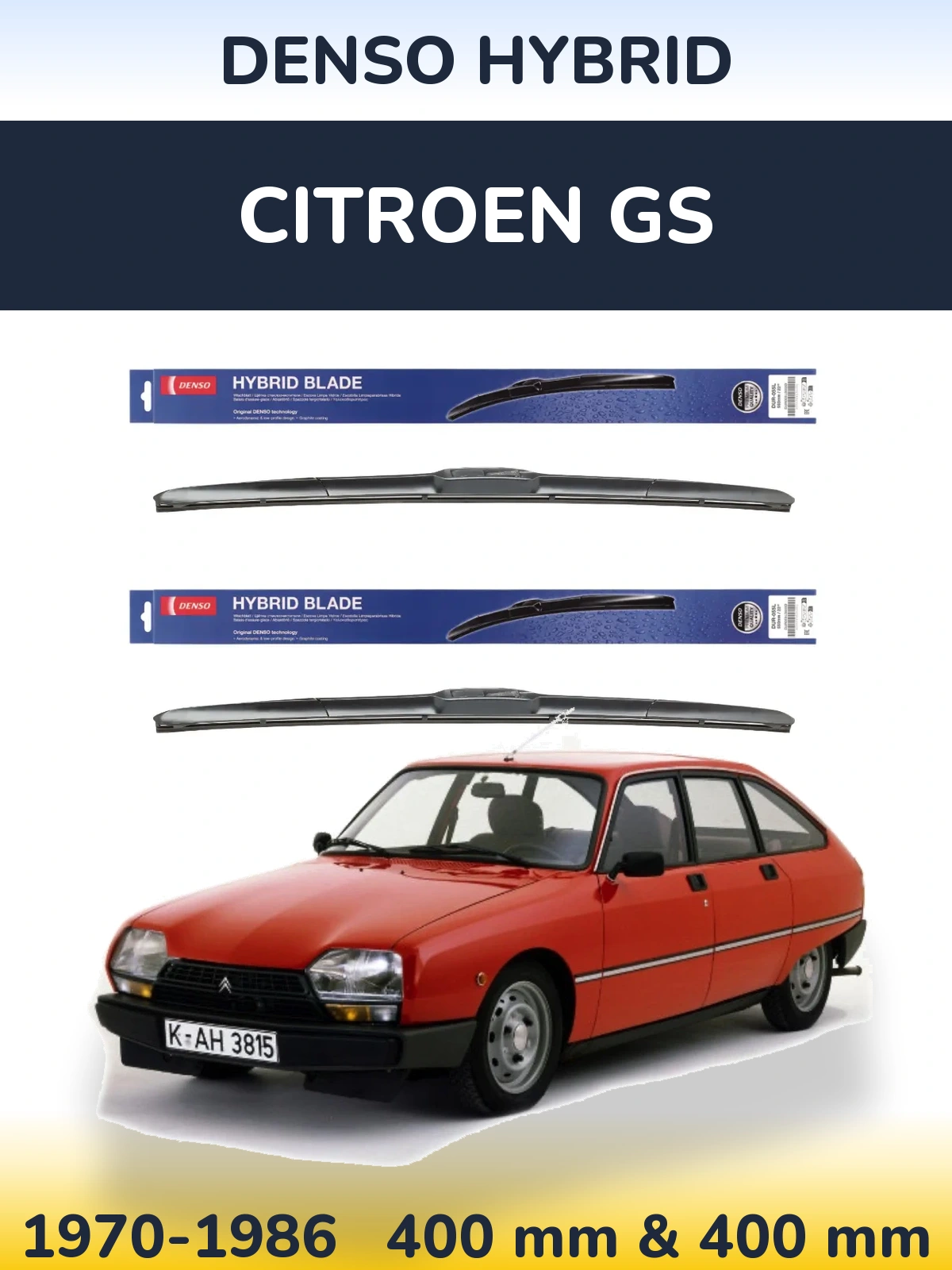 Комплект передніх щіток Denso Hybrid 400 & 400 мм для Citroen GS 1970-1986