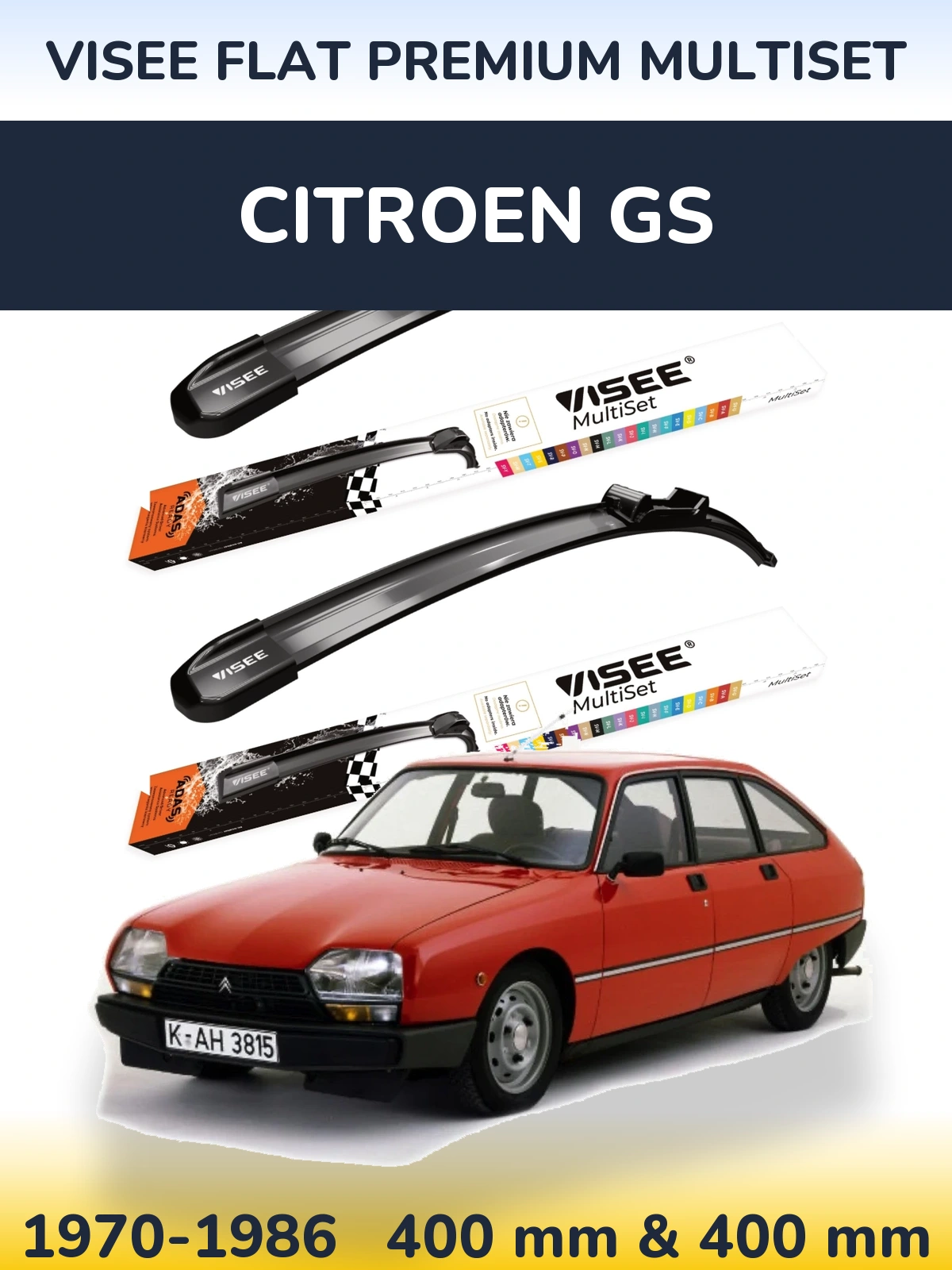 Front wiper blade set VISEE FLAT PREMIUM MultiSet 400 & 400 мм for Citroen GS 1970-1986