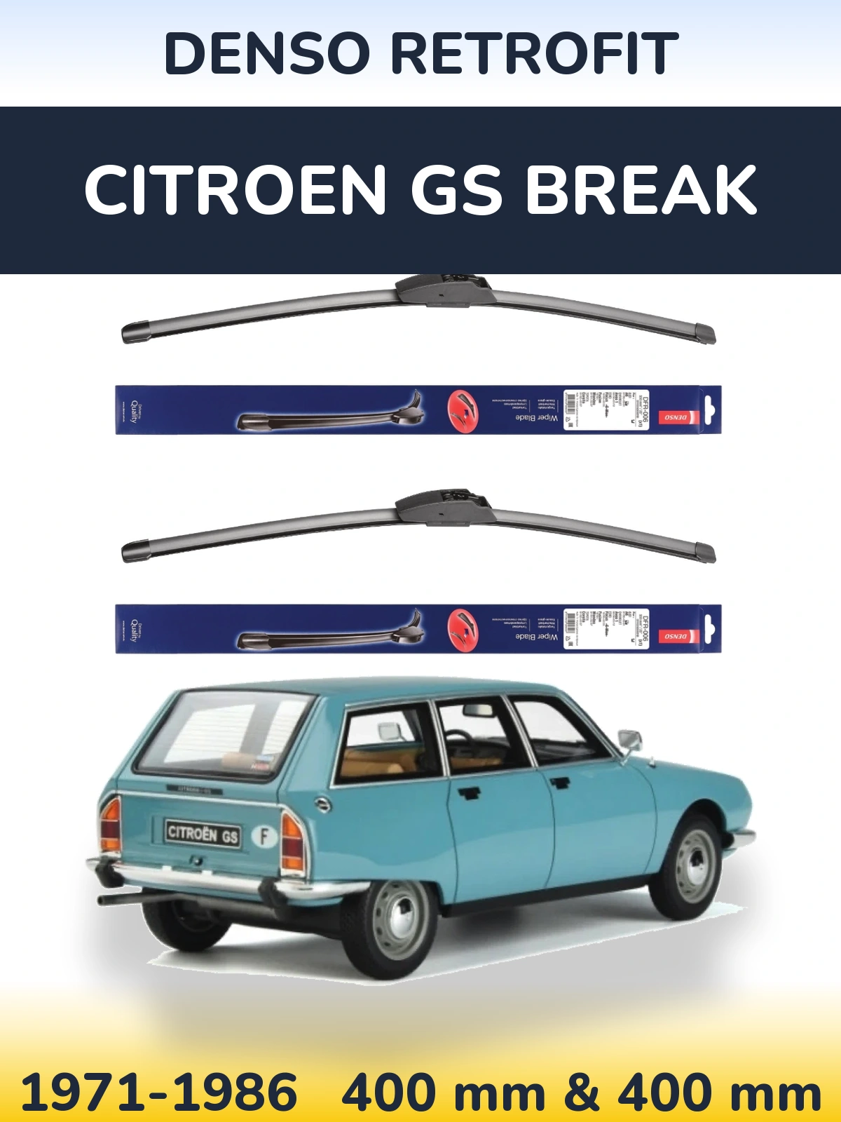 Комплект передніх щіток Denso Retrofit 400 & 400 мм для Citroen GS Break 1971-1986
