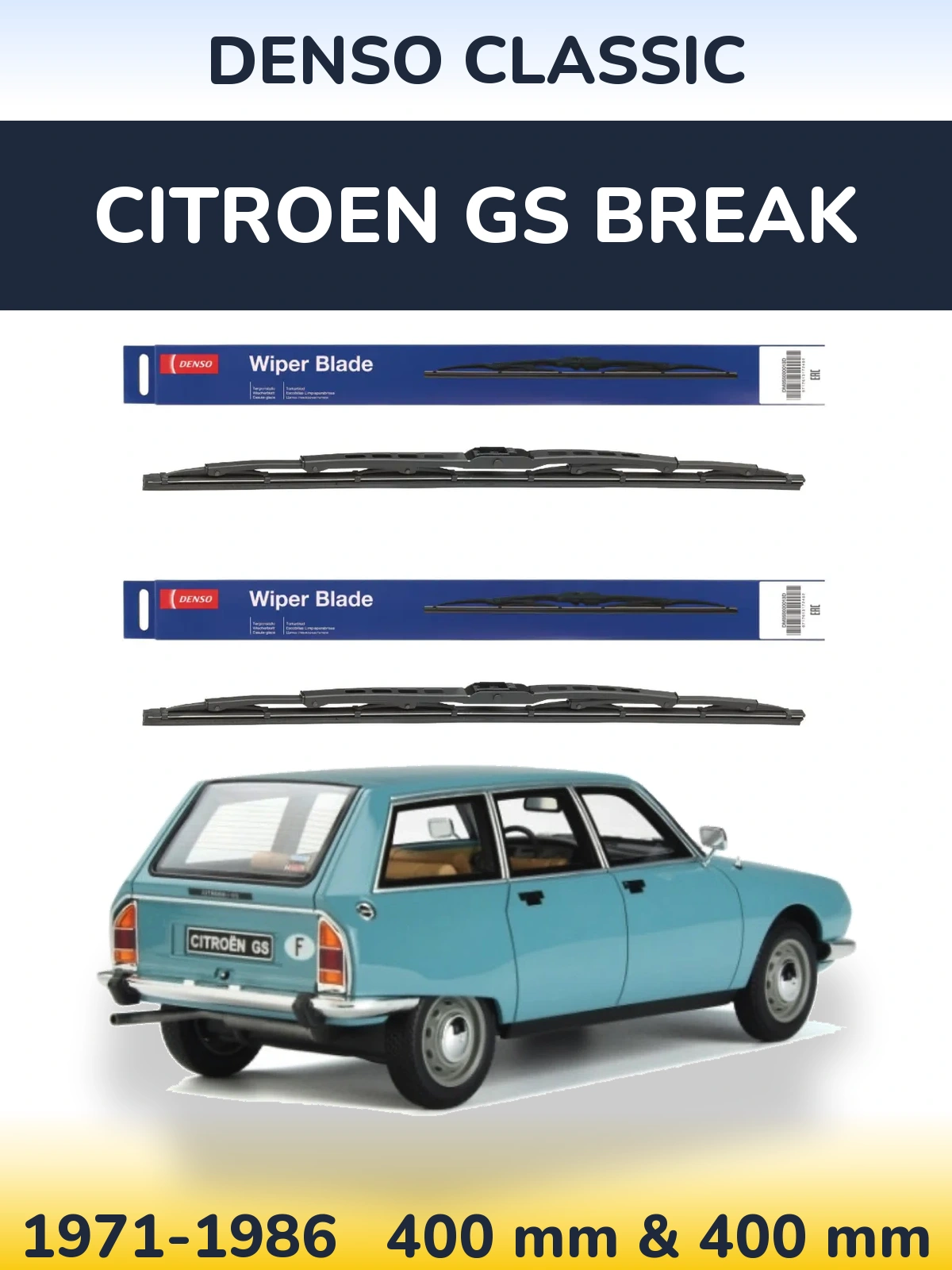 Комплект передніх щіток Denso Classic 400 & 400 мм для Citroen GS Break 1971-1986