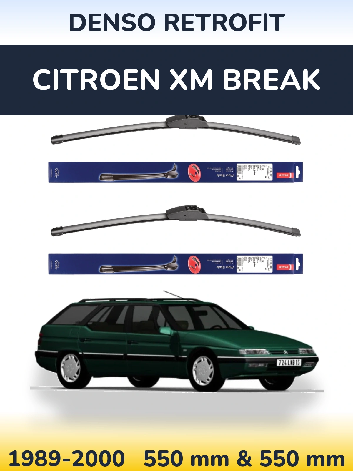 Комплект передних дворников Denso Retrofit 550 & 550 мм для Citroen XM Break 1989-2000