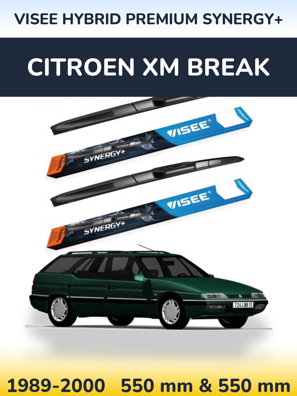 Front wiper blade set VISEE HYBRID PREMIUM SYNERGY+ 550 & 550 мм for Citroen XM Break 1989-2000