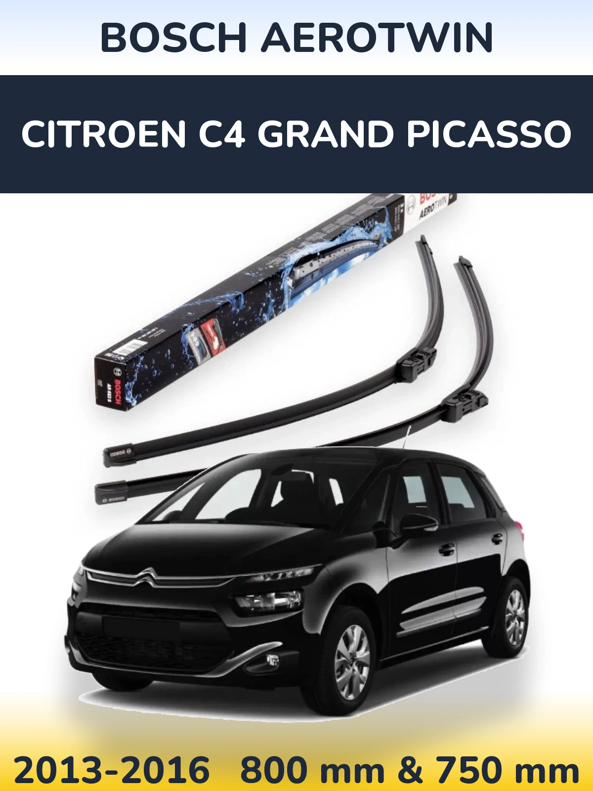 Комплект передних дворников BOSCH AeroTwin 800 & 750 мм для Citroen C4 Grand Picasso 2013-2016