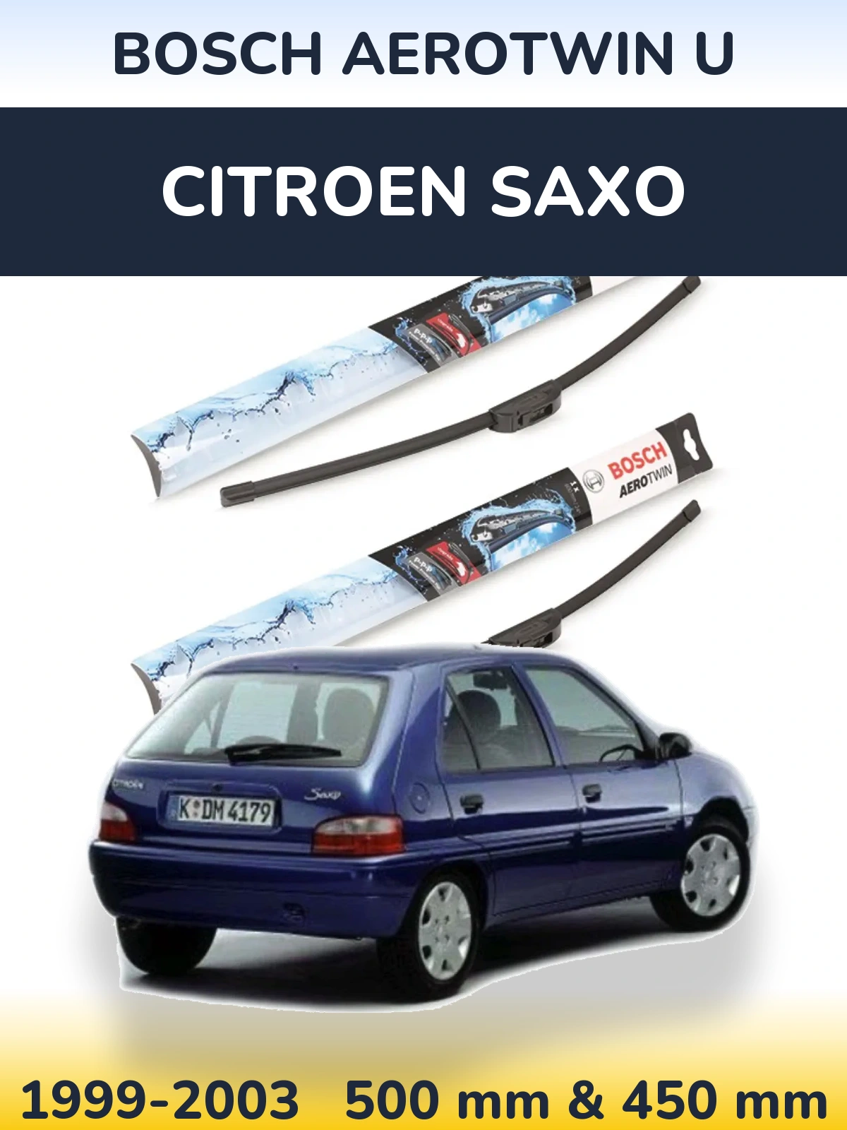 Komplet przednich wycieraczek BOSCH AeroTwin U 500 & 450 mm do Citroen Saxo 1999-2003