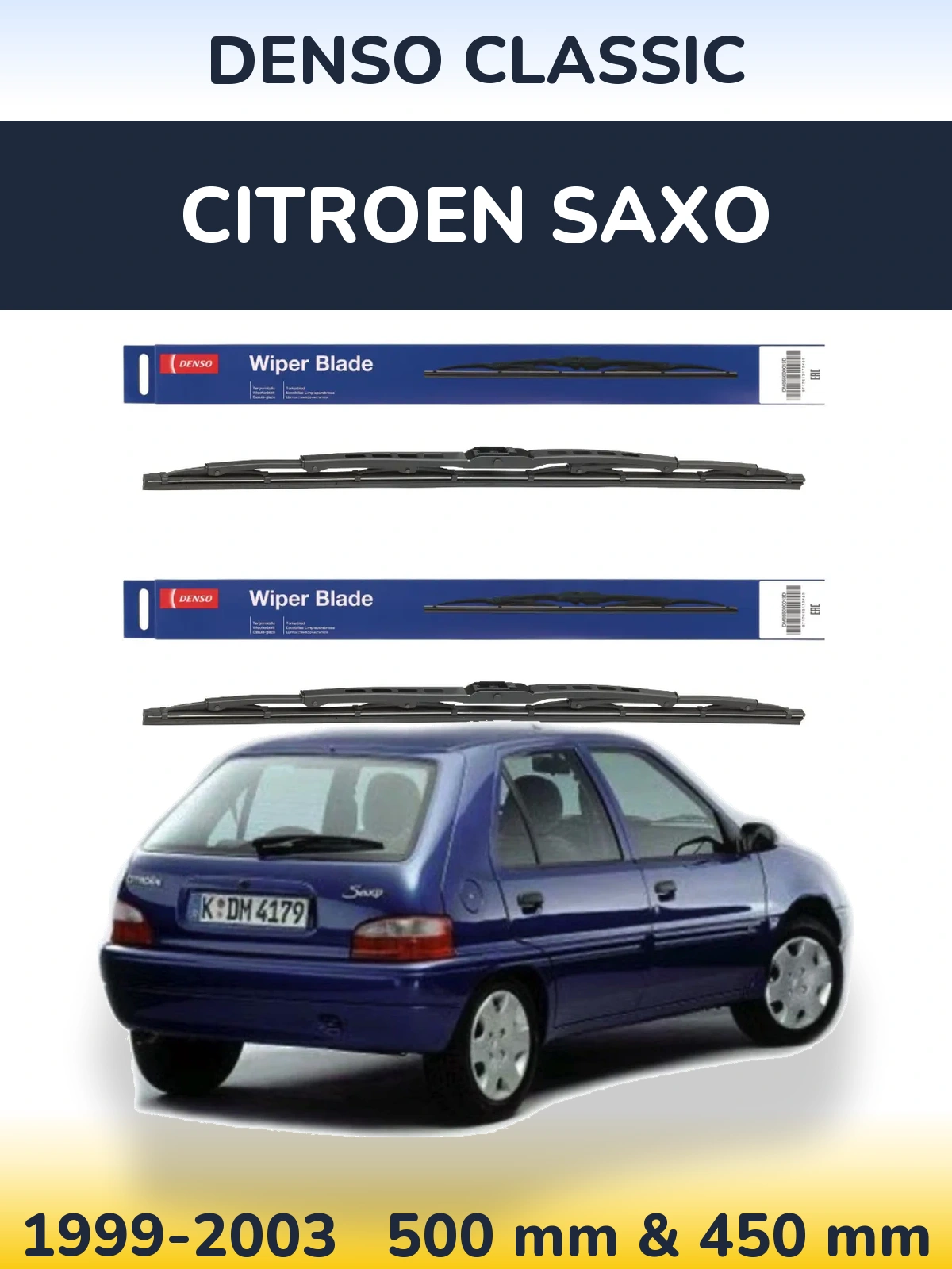 Front wiper blade set Denso Classic 500 & 450 мм for Citroen Saxo 1999-2003