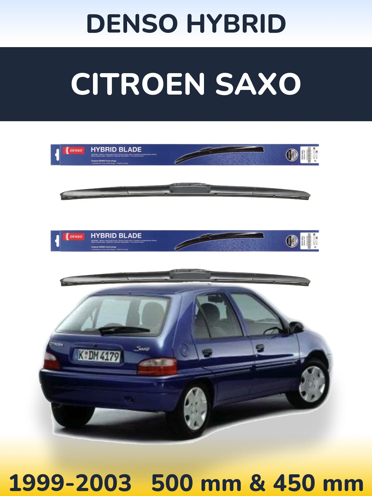 Front wiper blade set Denso Hybrid 500 & 450 мм for Citroen Saxo 1999-2003