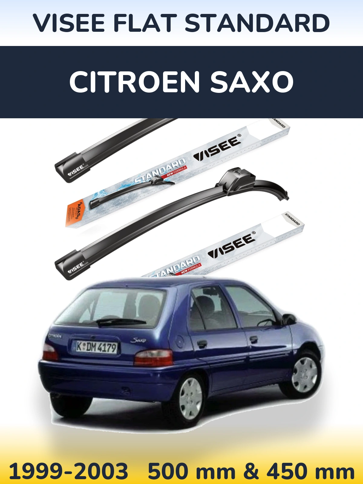 Front wiper blade set VISEE FLAT STANDARD 500 & 450 мм for Citroen Saxo 1999-2003