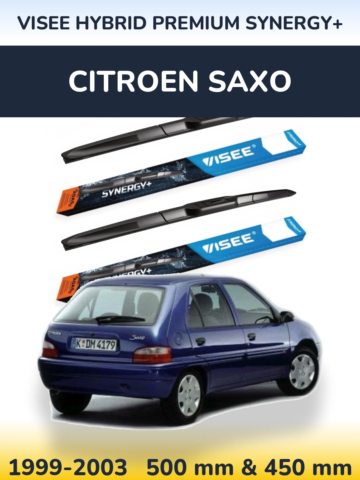 Komplet przednich wycieraczek VISEE HYBRID PREMIUM SYNERGY+ 500 & 450 mm do Citroen Saxo 1999-2003