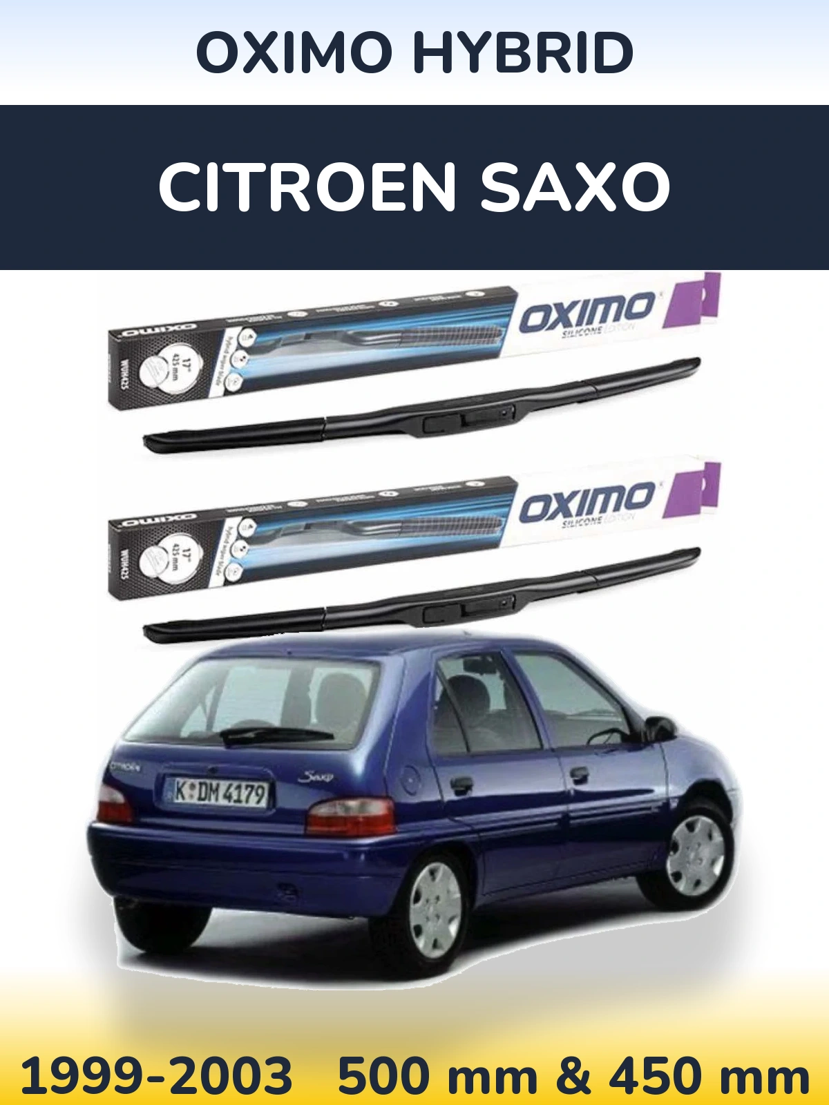Front wiper blade set Oximo Hybrid 500 & 450 мм for Citroen Saxo 1999-2003