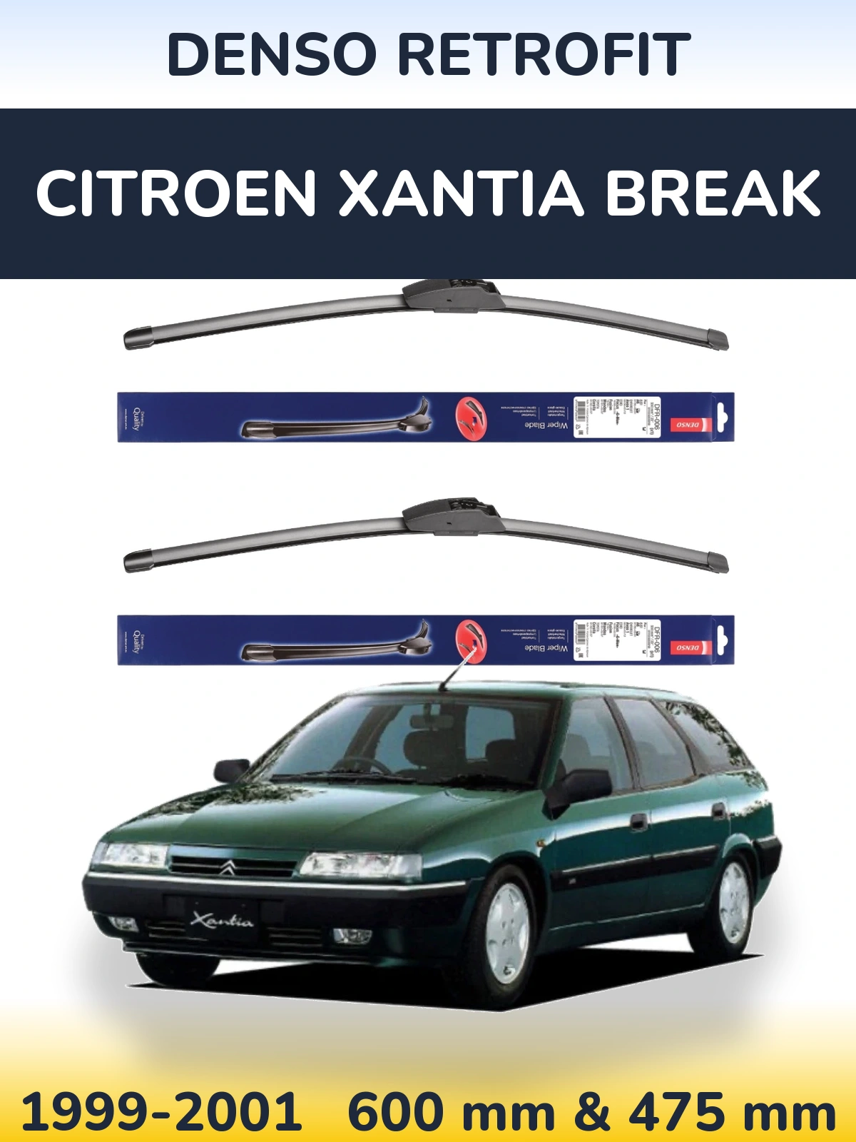 Комплект передніх щіток Denso Retrofit 600 & 475 мм для Citroen Xantia Break 1999-2001