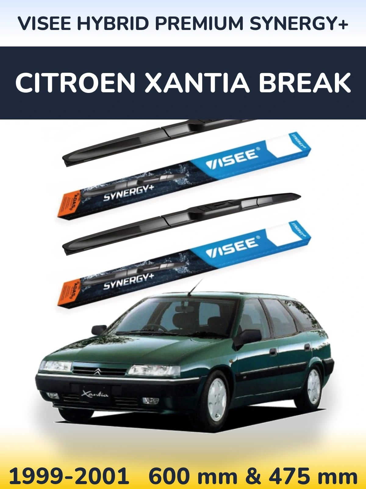 Komplet przednich wycieraczek VISEE HYBRID PREMIUM SYNERGY+ 600 & 475 mm do Citroen Xantia Break 1999-2001