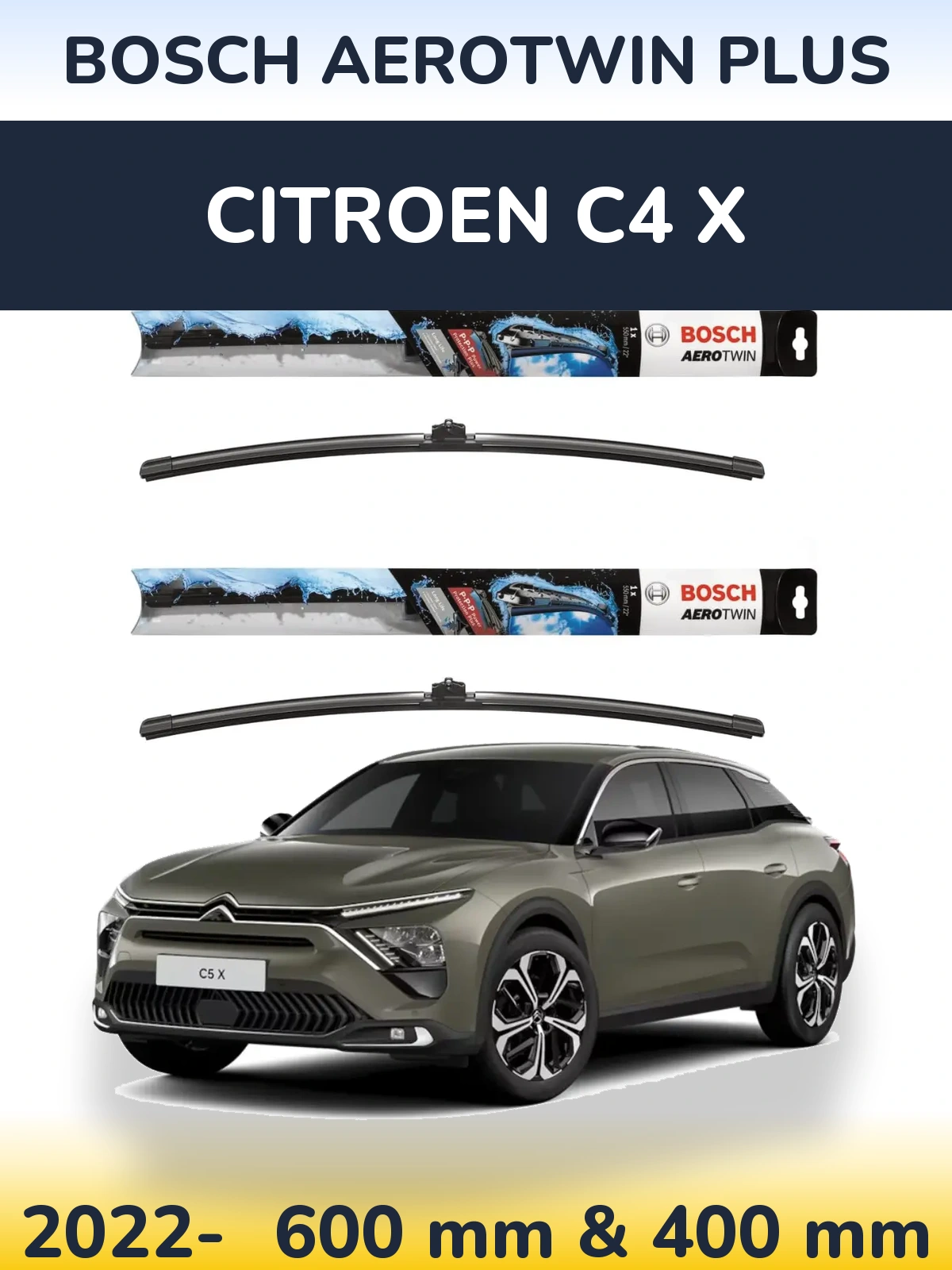 Комплект передніх щіток BOSCH AeroTwin Plus 600 & 400 мм для Citroen C4 X 2022-2026