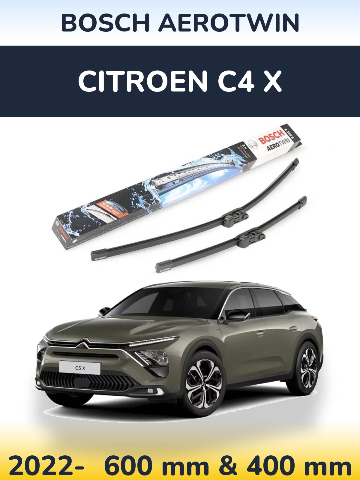 Комплект передних дворников BOSCH AeroTwin 600 & 400 мм для Citroen C4 X 2022-2026