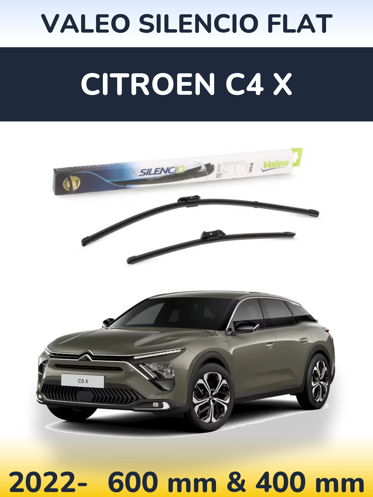 Комплект передніх щіток Valeo Silencio Flat 600 & 400 мм для Citroen C4 X 2022-2026