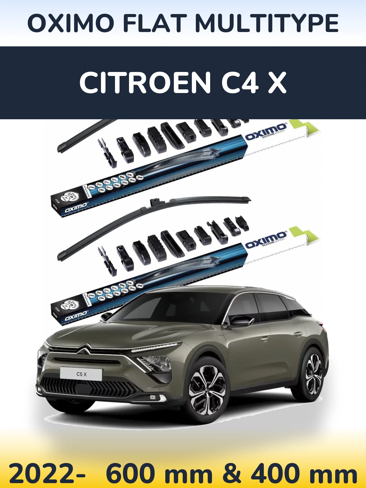 Комплект передніх щіток Oximo Flat MultiТипe 600 & 400 мм для Citroen C4 X 2022-2026