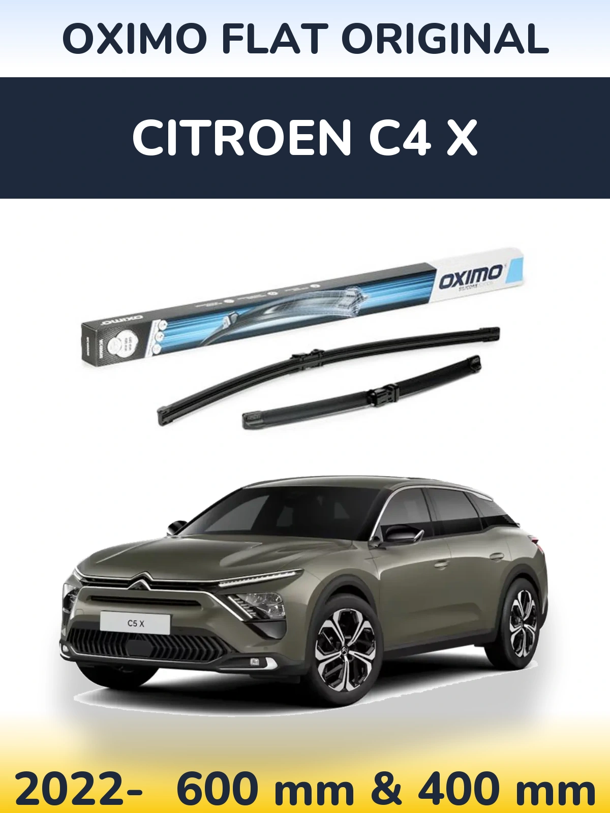Комплект передніх щіток Oximo Flat Original 600 & 400 мм для Citroen C4 X 2022-2026