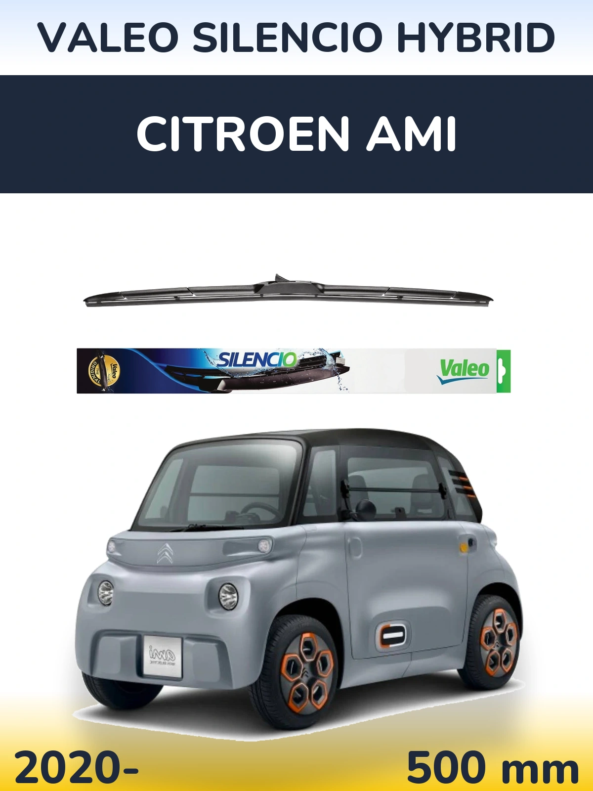 Front wiper blade Valeo Silencio Hybrid 500 mm for Citroen Ami 2020-2026