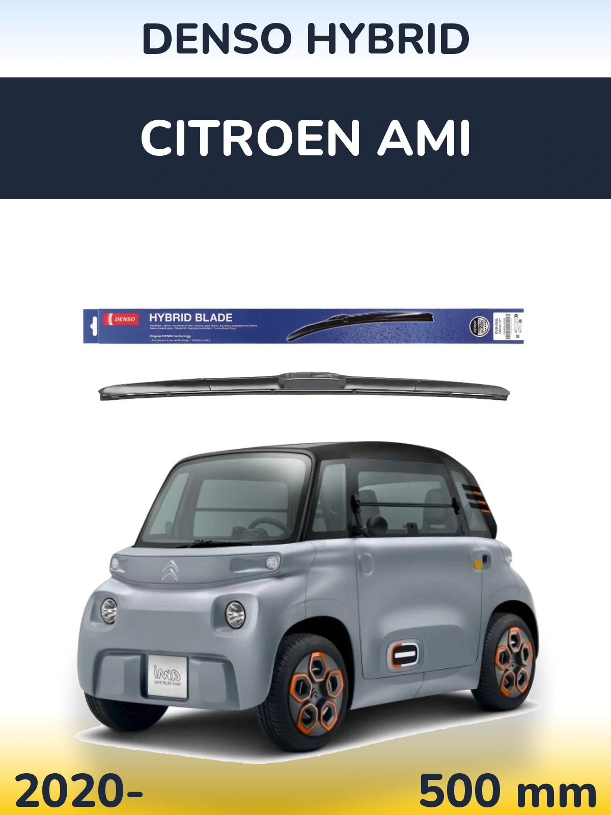 Front wiper blade Denso Hybrid 500 mm for Citroen Ami 2020-2026